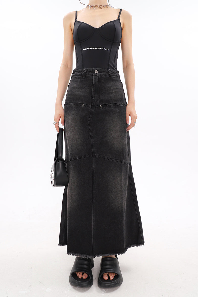 Faded Serpentina Denim Midi Skirt - nightcity clothing