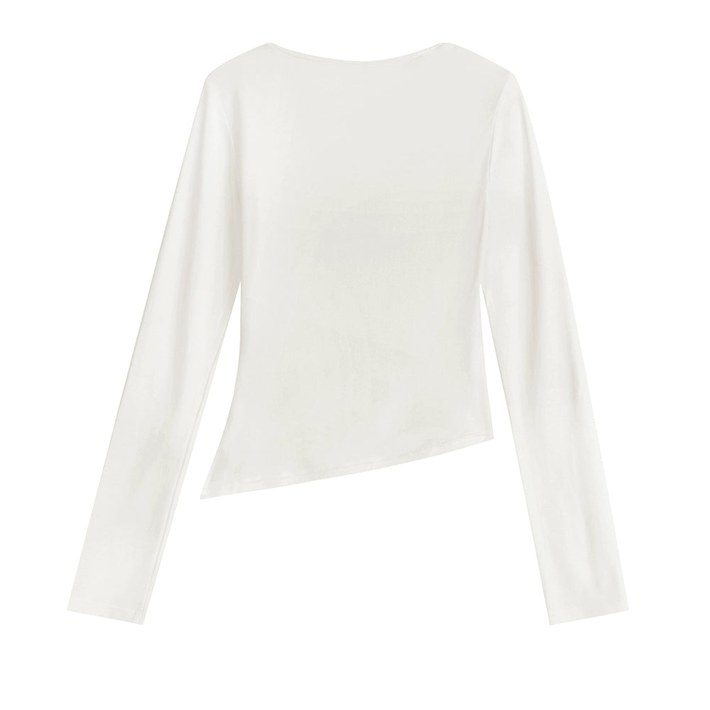 Asymmetric Ruched Long Sleeve Skinny Top