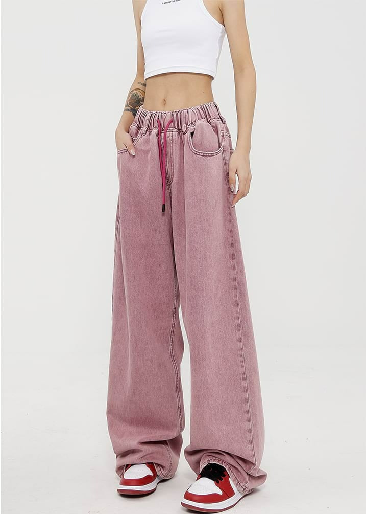 Elastic Waist Wide Leg Jeans