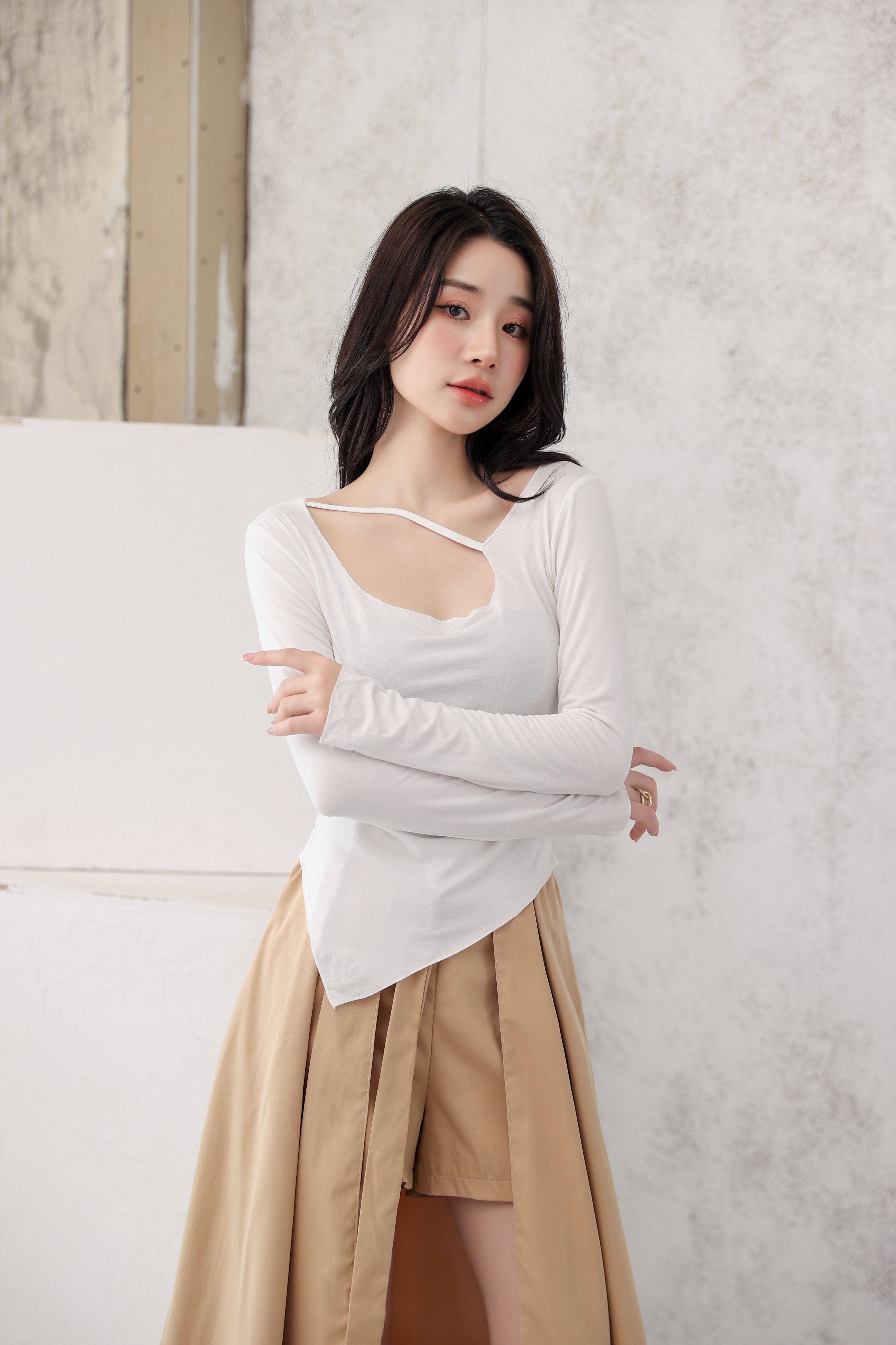 Asymmetric Neck Strap Long Sleeve Top - nightcity clothing