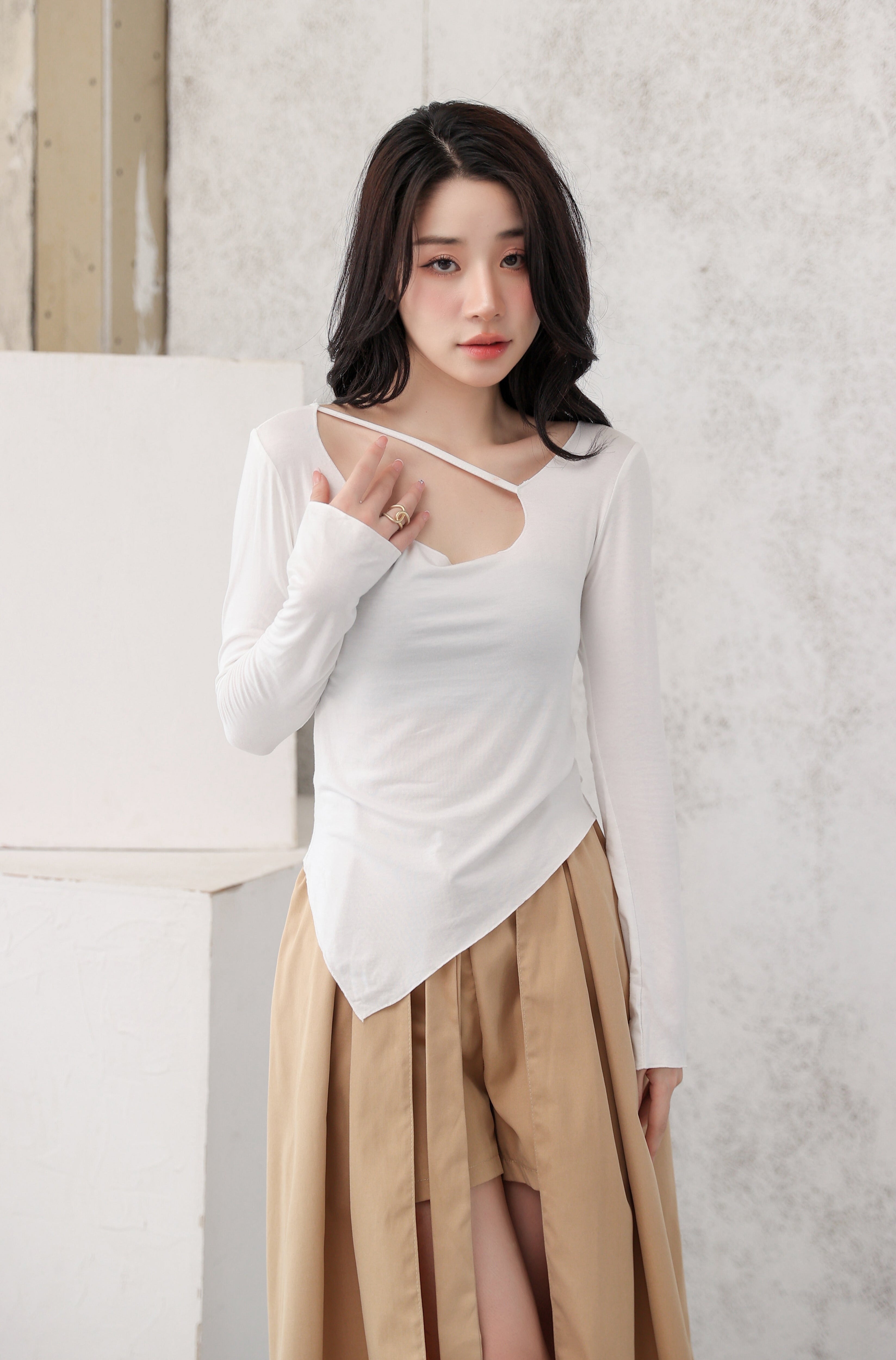 Asymmetric Neck Strap Long Sleeve Top - nightcity clothing