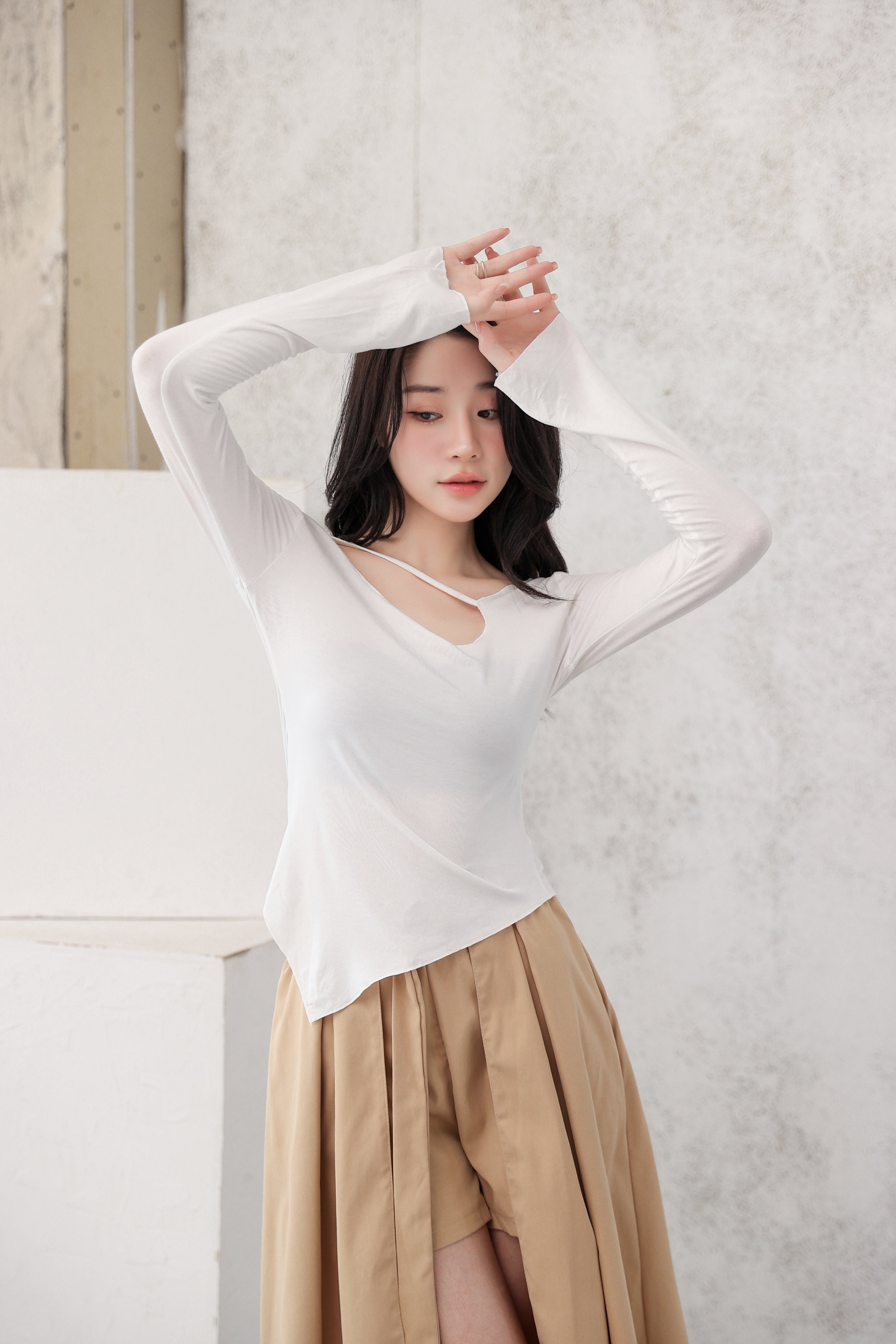 Asymmetric Neck Strap Long Sleeve Top - nightcity clothing