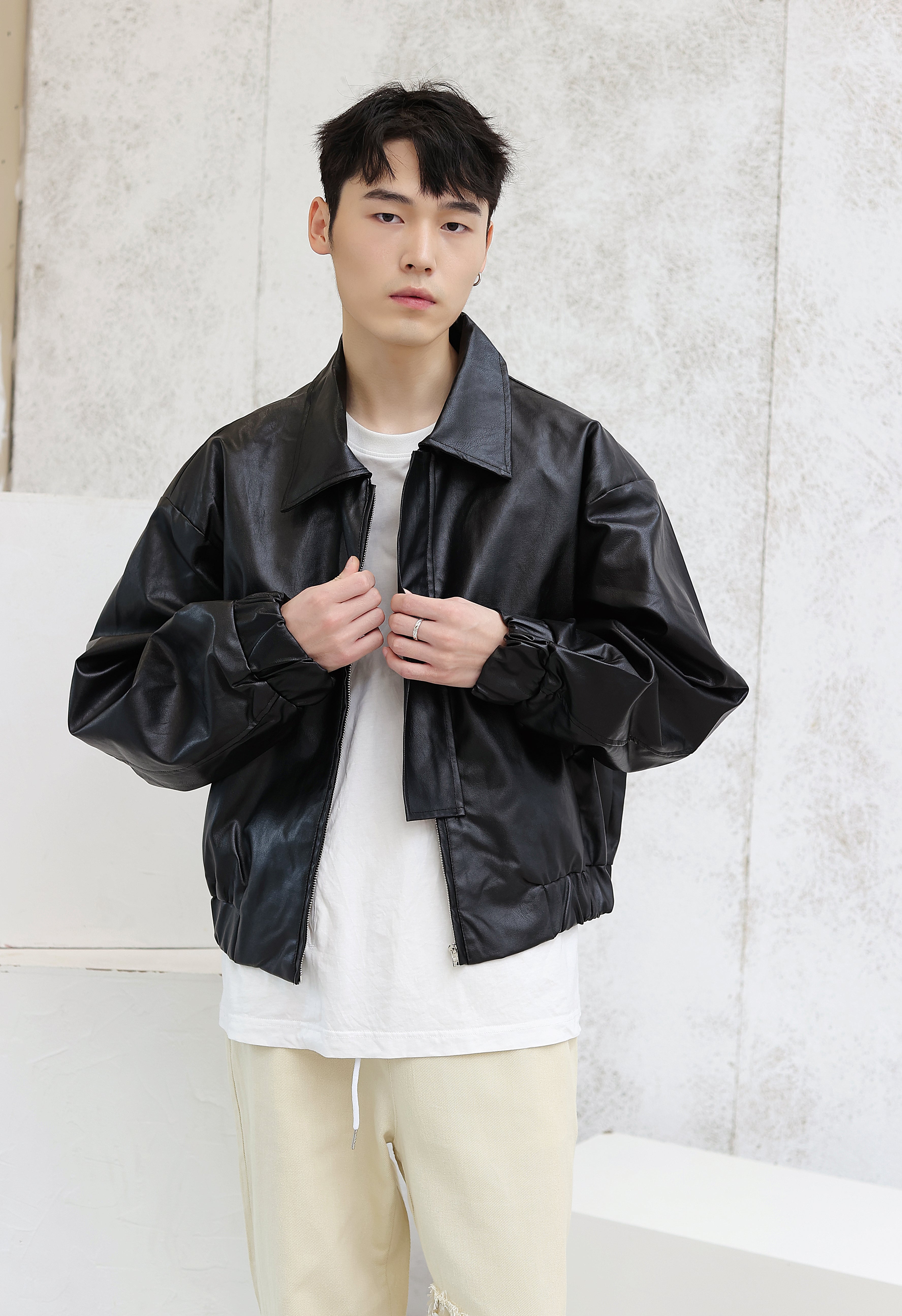 Oversized Faux Leather Flight Bomber Jacket - nightcity clothing