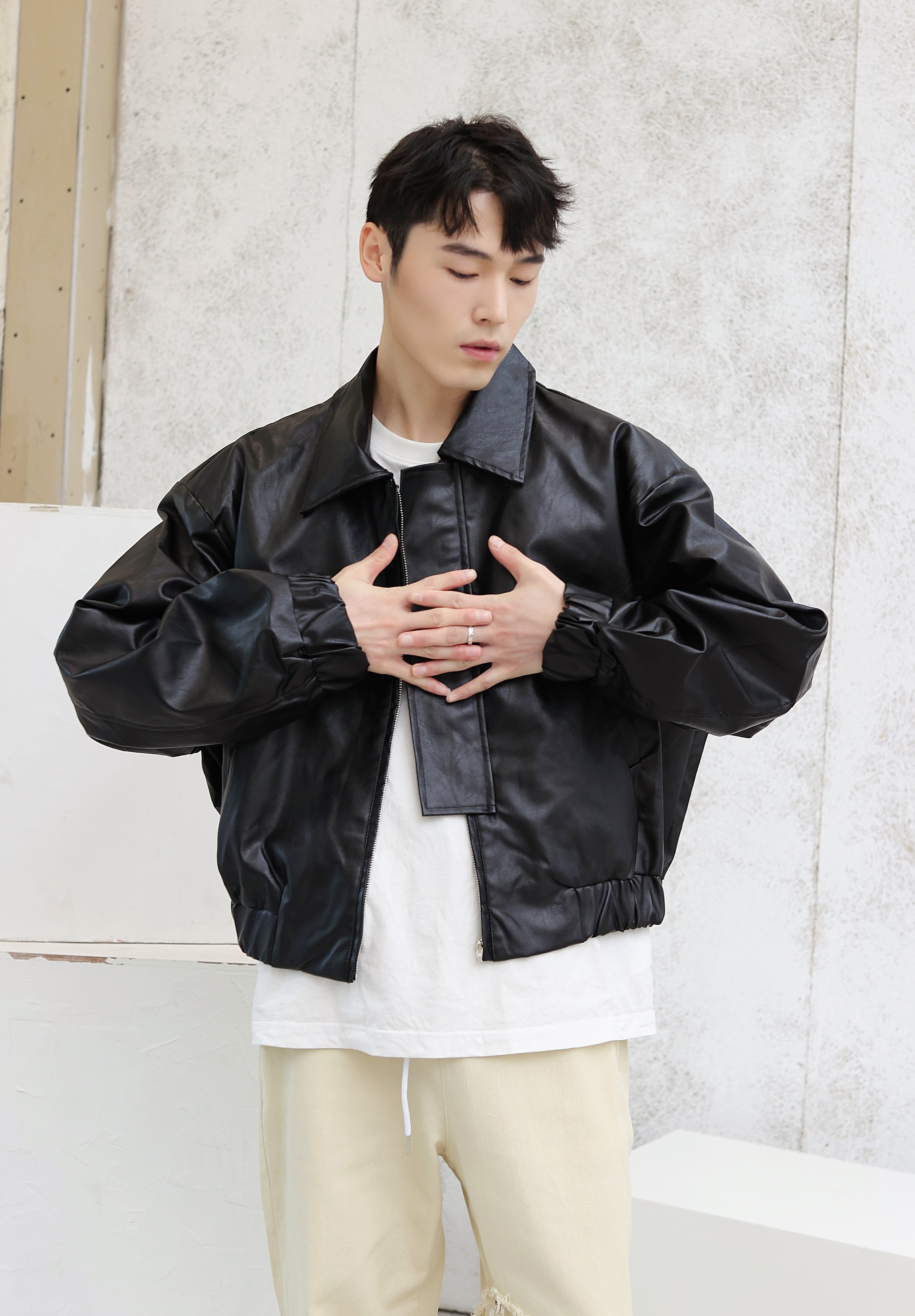 Oversized Faux Leather Flight Bomber Jacket - nightcity clothing