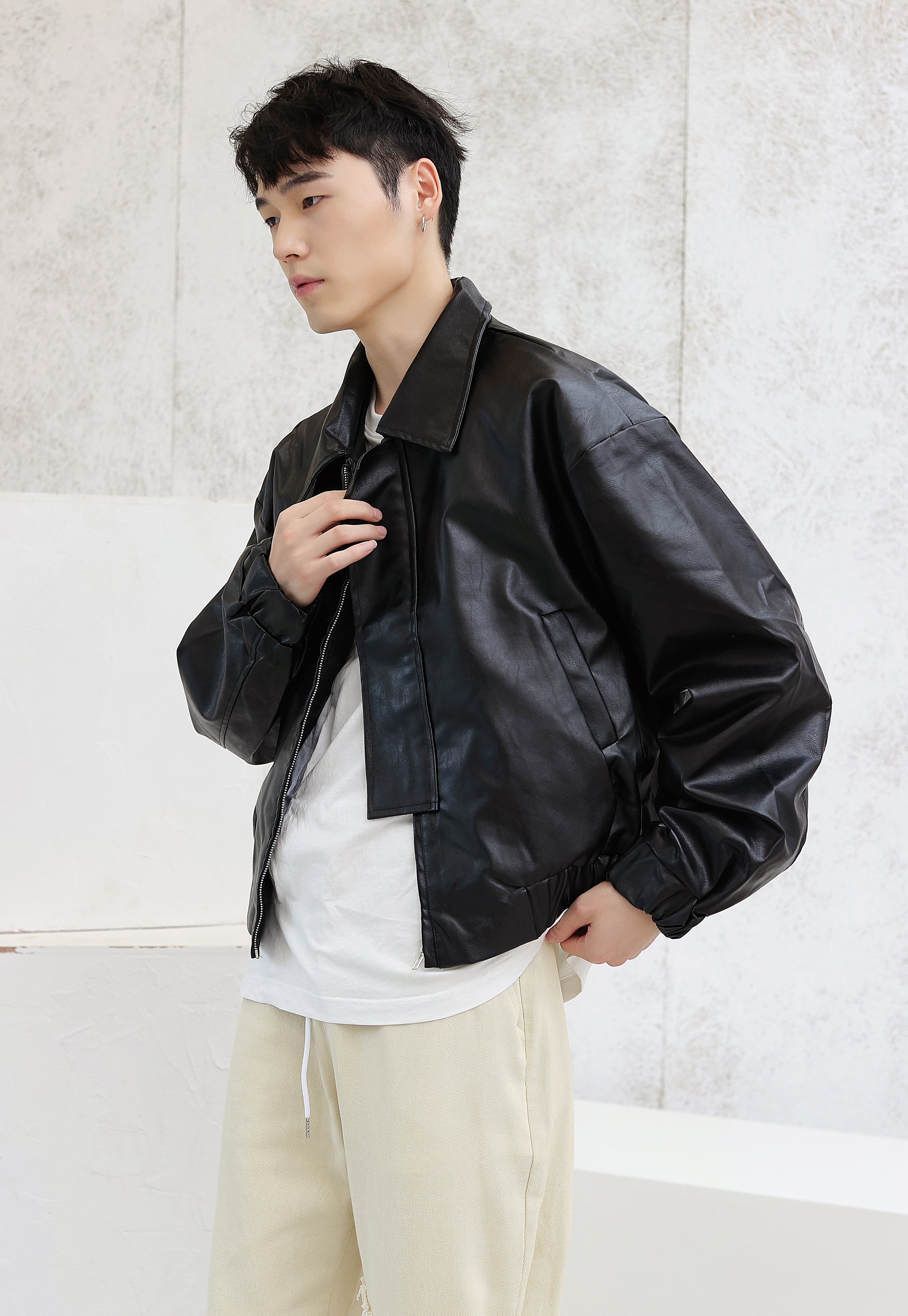 Oversized Faux Leather Flight Bomber Jacket - nightcity clothing