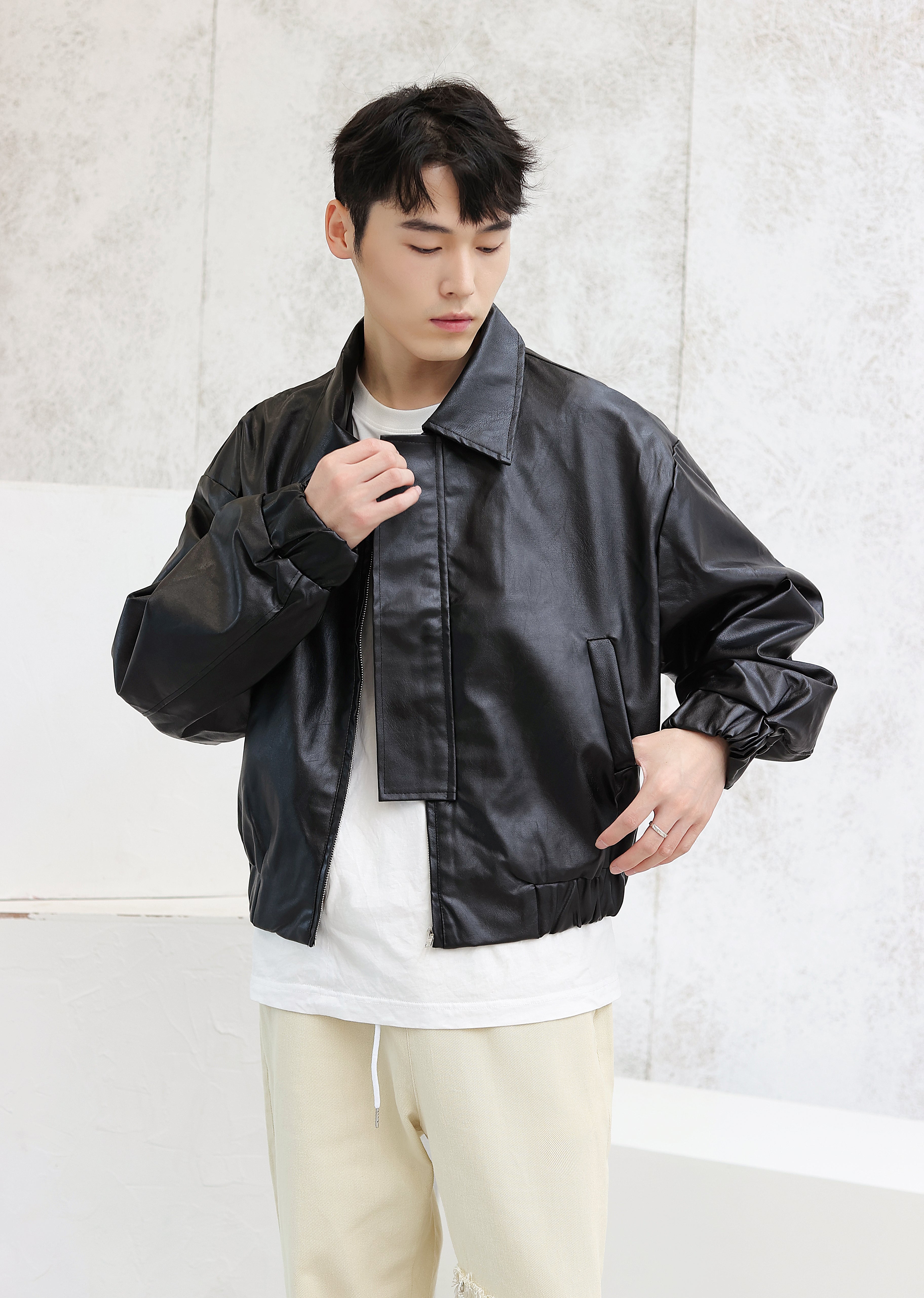 Oversized Faux Leather Flight Bomber Jacket - nightcity clothing