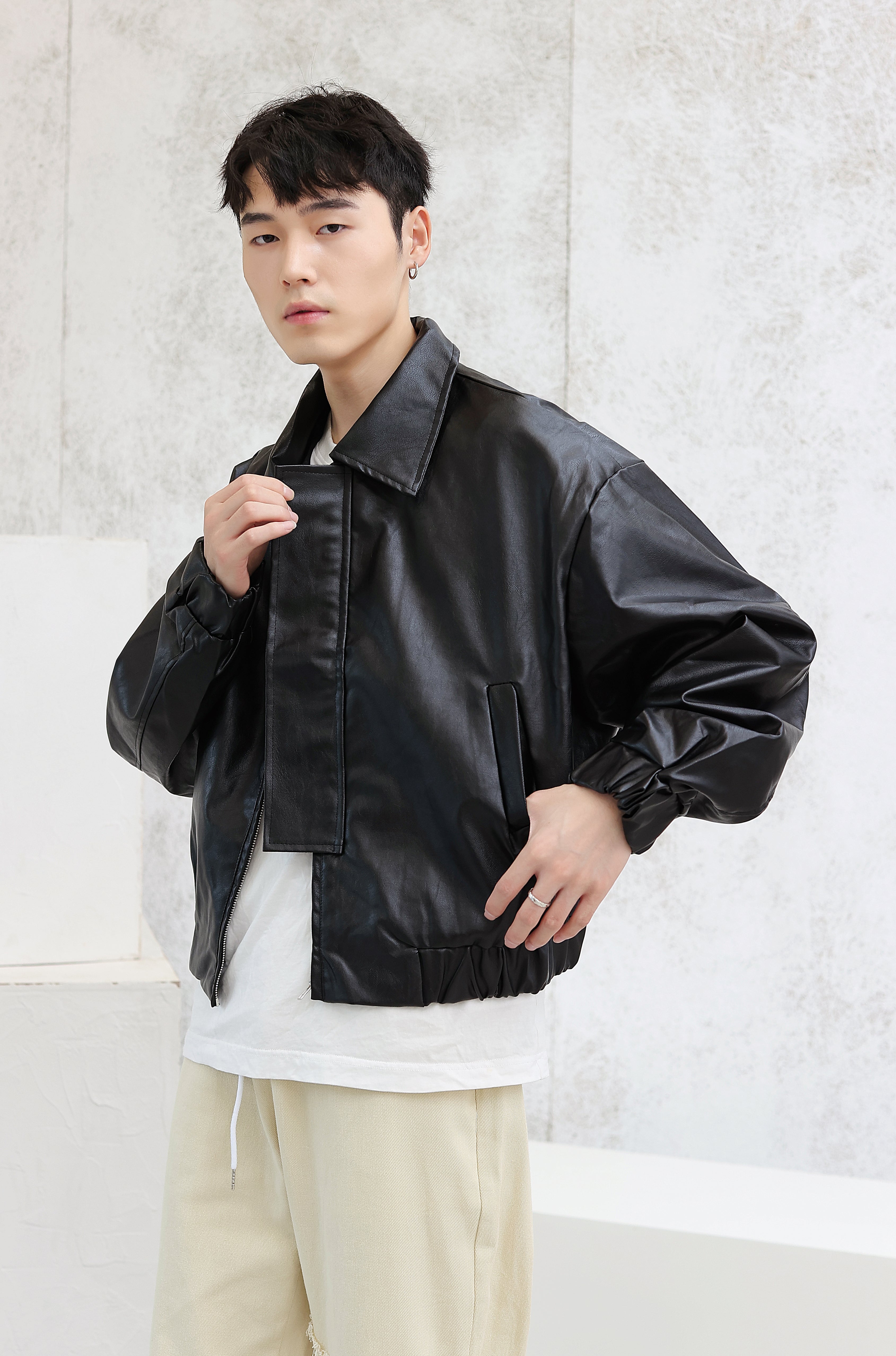 Oversized Faux Leather Flight Bomber Jacket - nightcity clothing