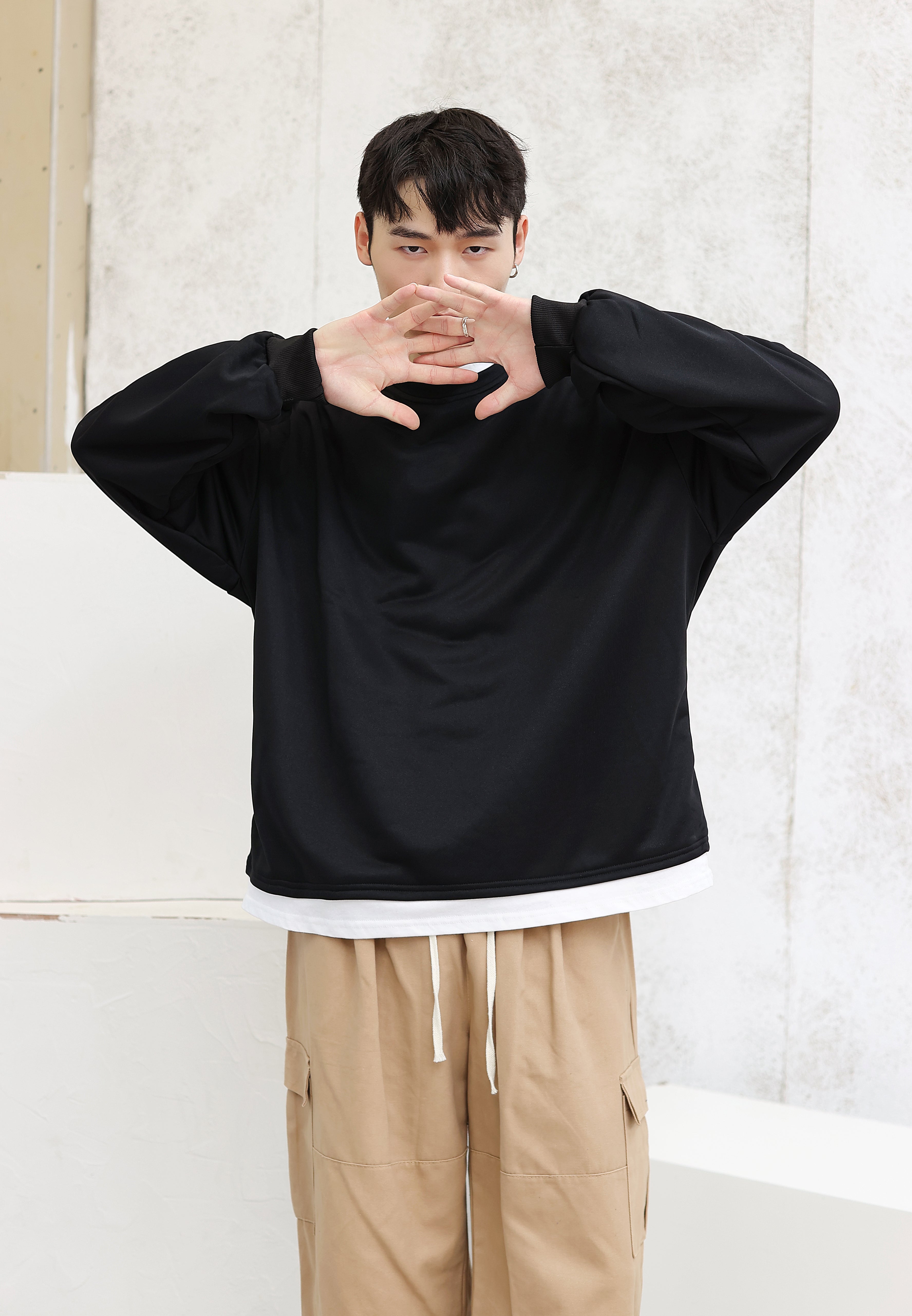 Oversized Mock Two-Piece Long-Sleeve Tee - nightcity clothing