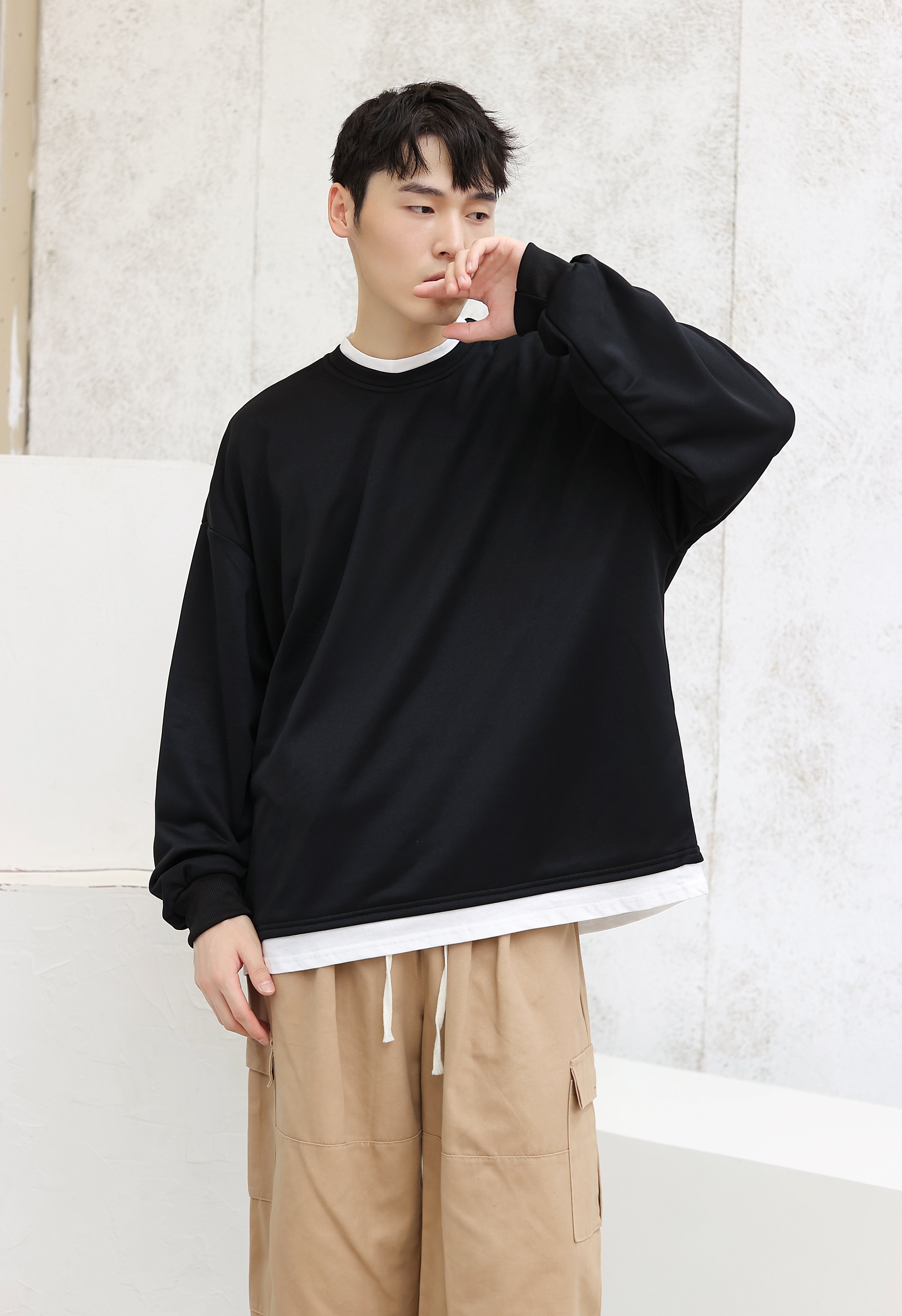 Oversized Mock Two-Piece Long-Sleeve Tee - nightcity clothing