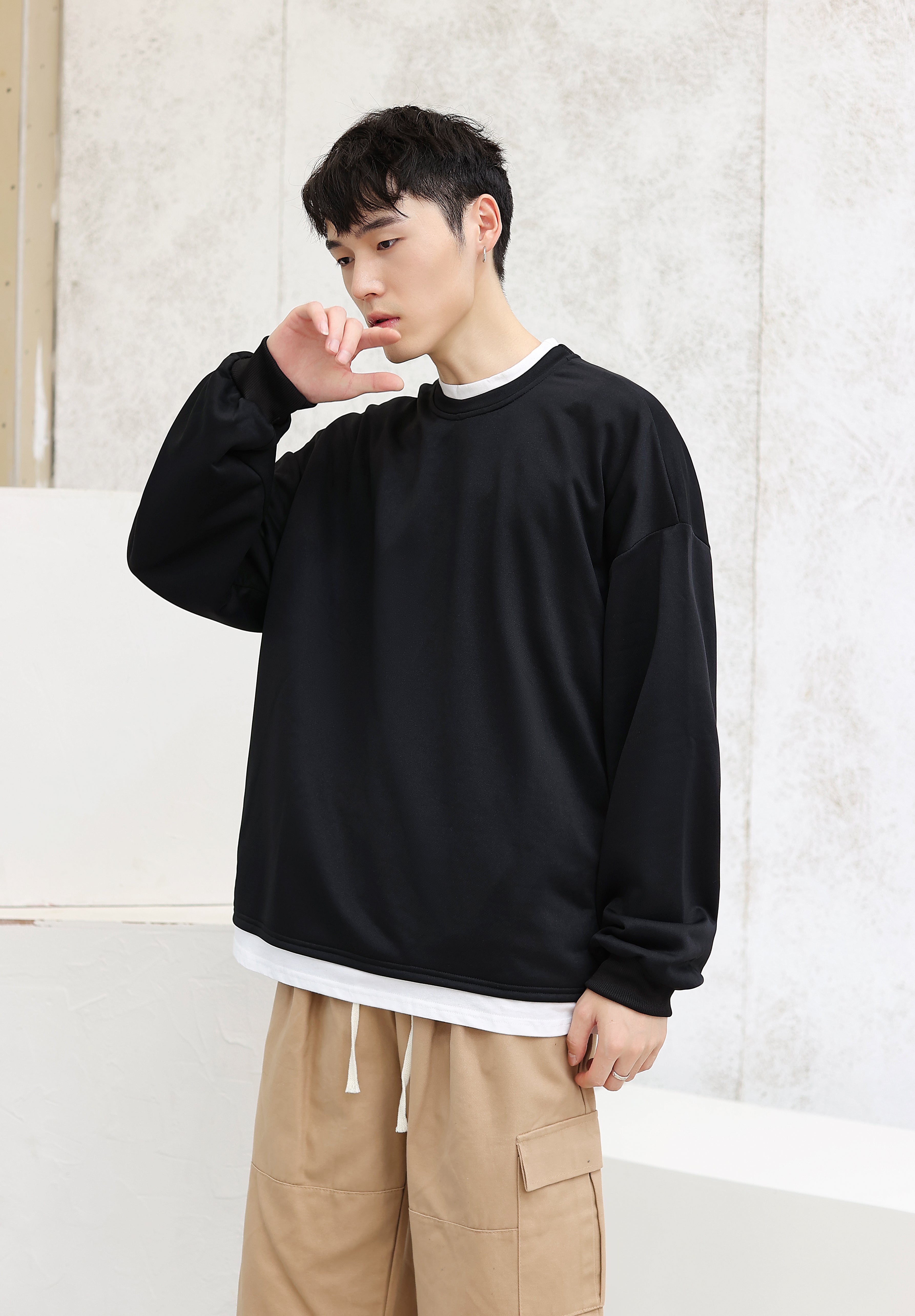 Oversized Mock Two-Piece Long-Sleeve Tee - nightcity clothing