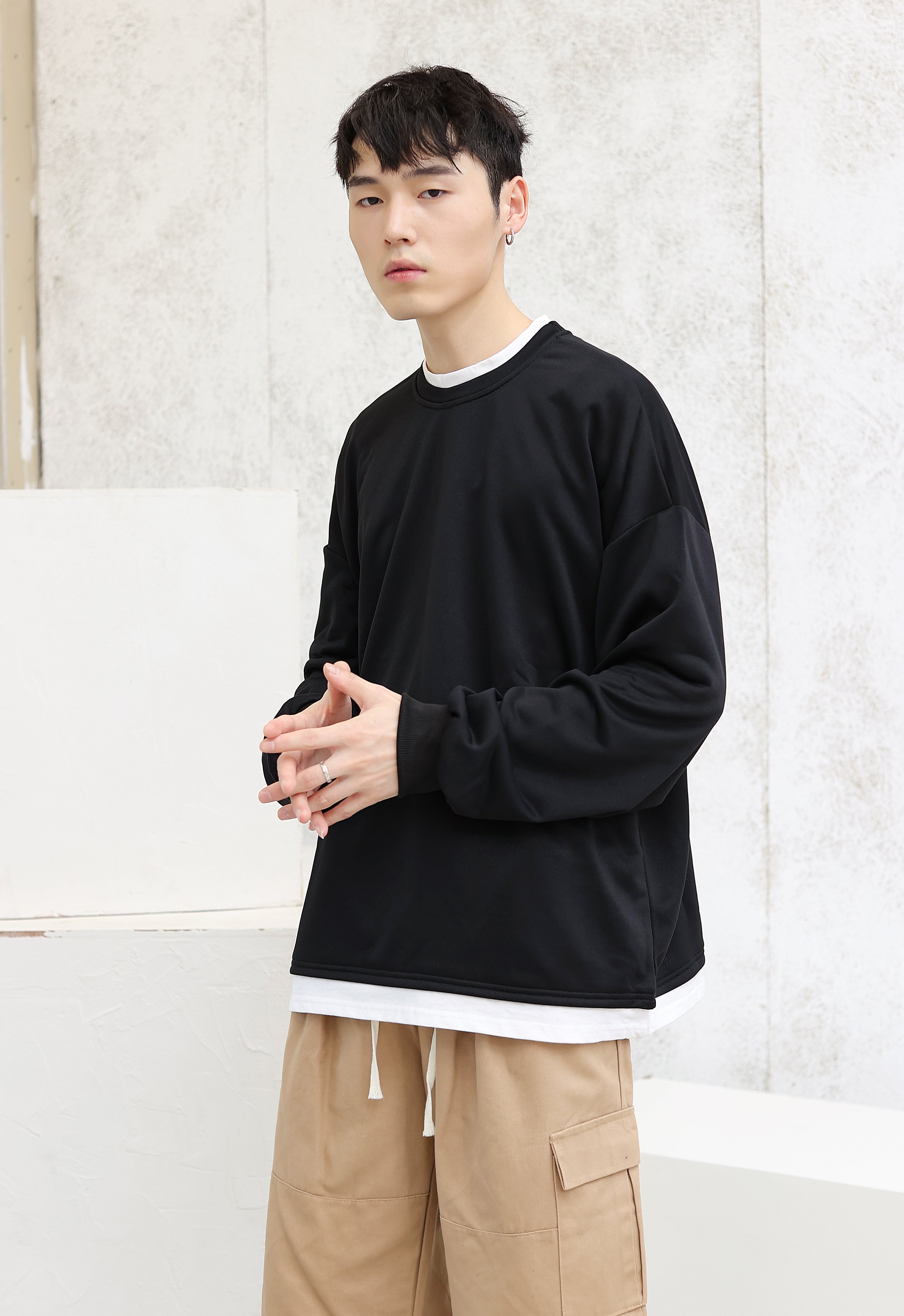 Oversized Mock Two-Piece Long-Sleeve Tee - nightcity clothing