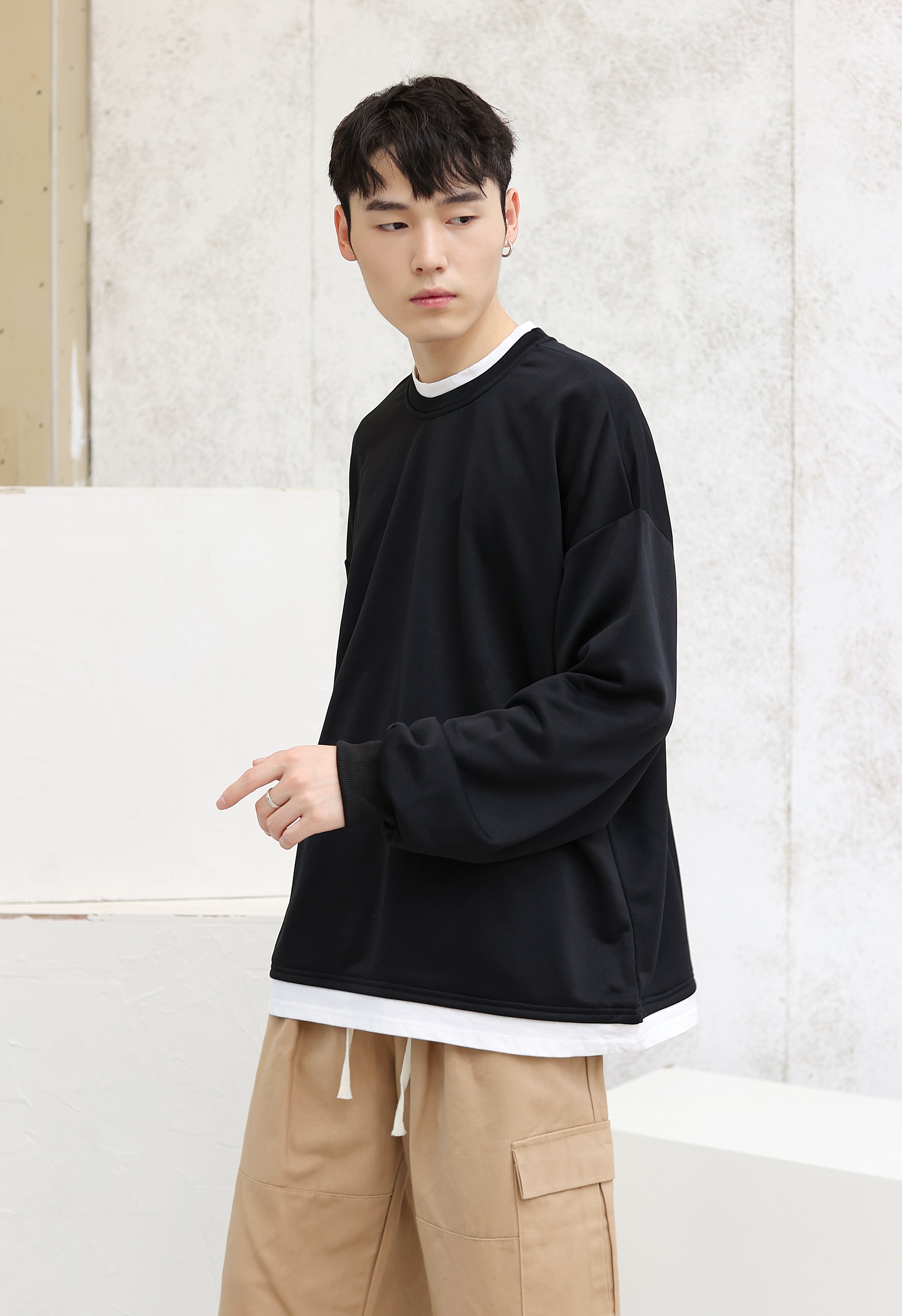 Oversized Mock Two-Piece Long-Sleeve Tee - nightcity clothing