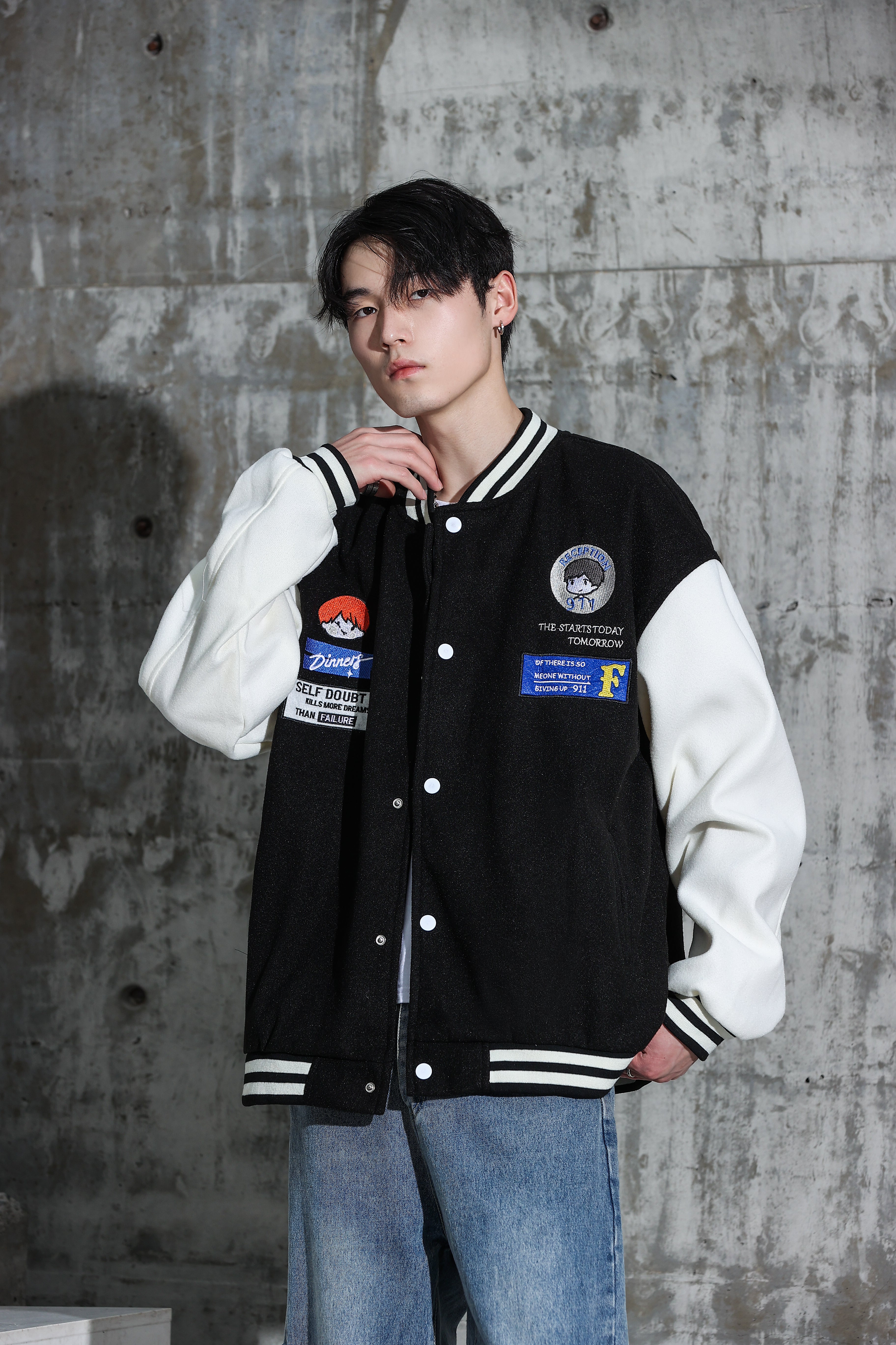 Oversized Vintage Graphic Baseball Jacket - nightcity clothing