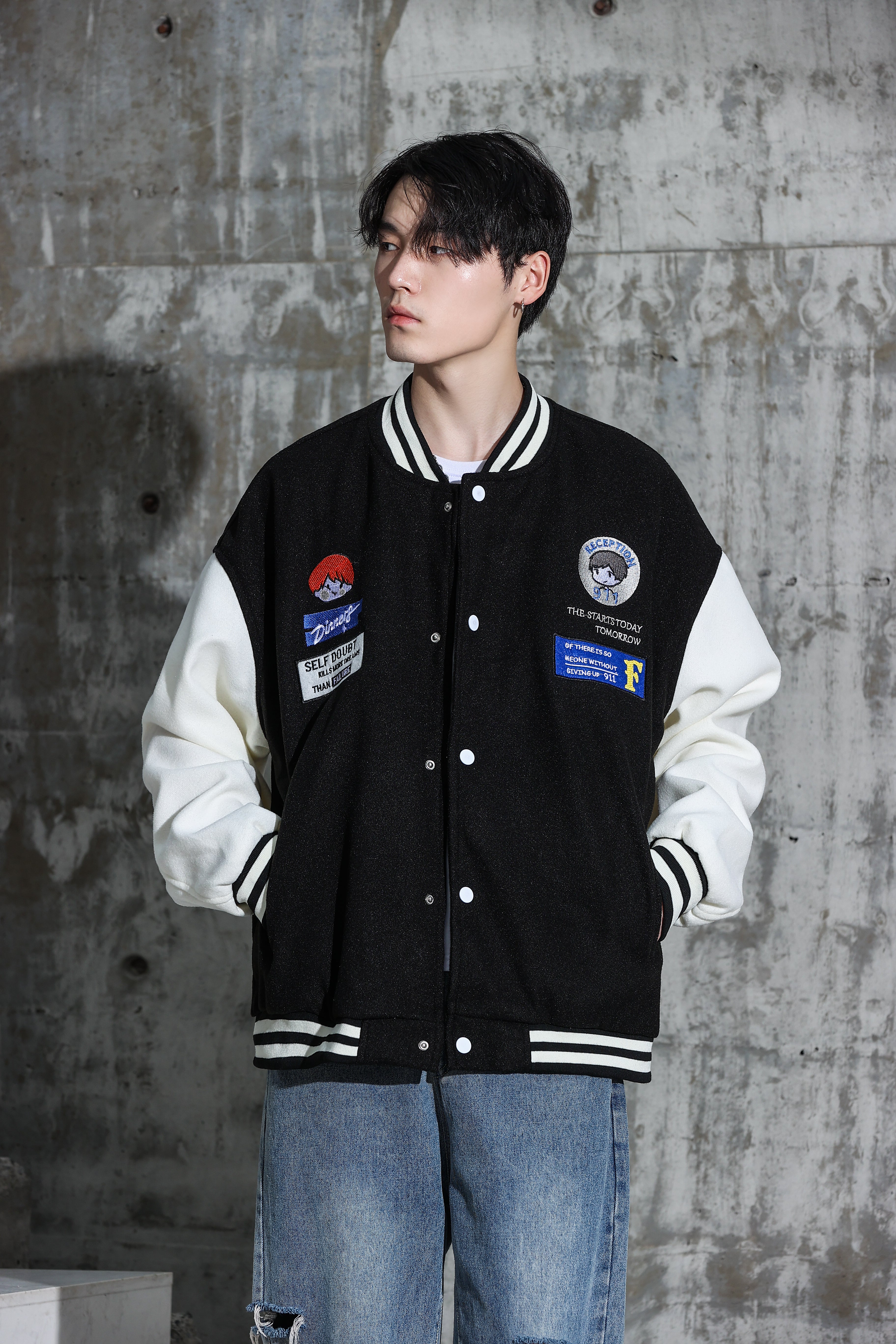 Oversized Vintage Graphic Baseball Jacket - nightcity clothing