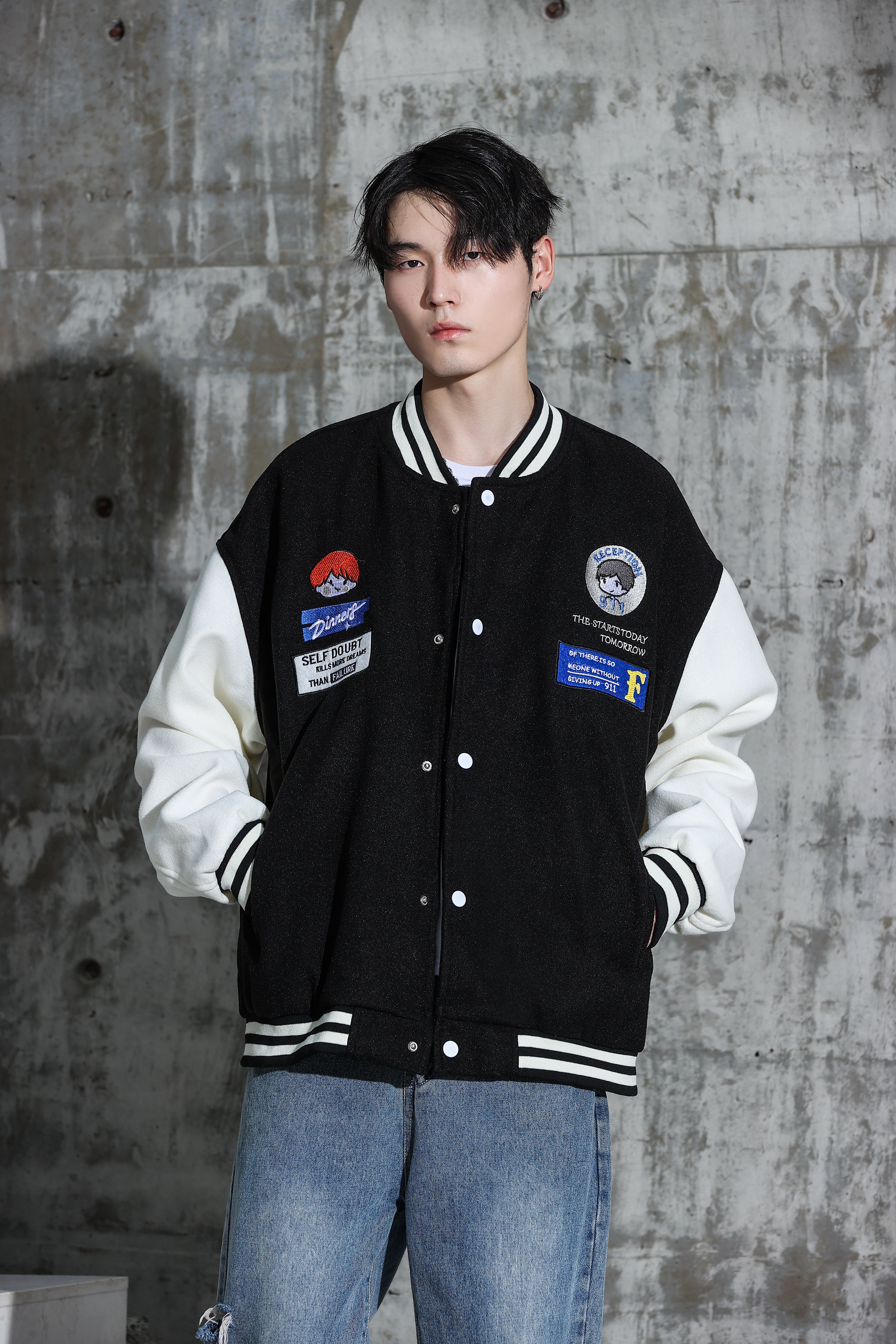 Oversized Vintage Graphic Baseball Jacket - nightcity clothing