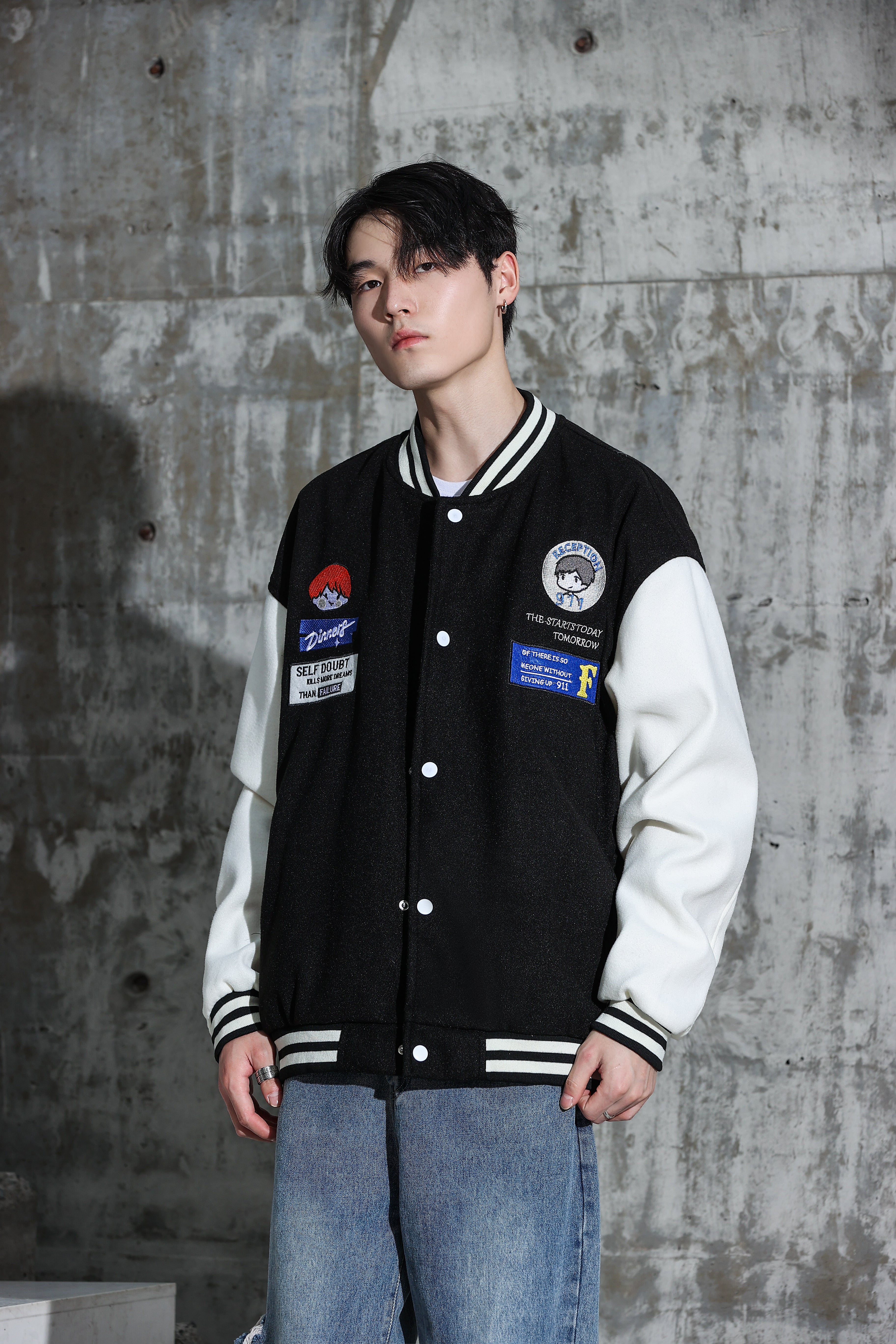 Oversized Vintage Graphic Baseball Jacket - nightcity clothing