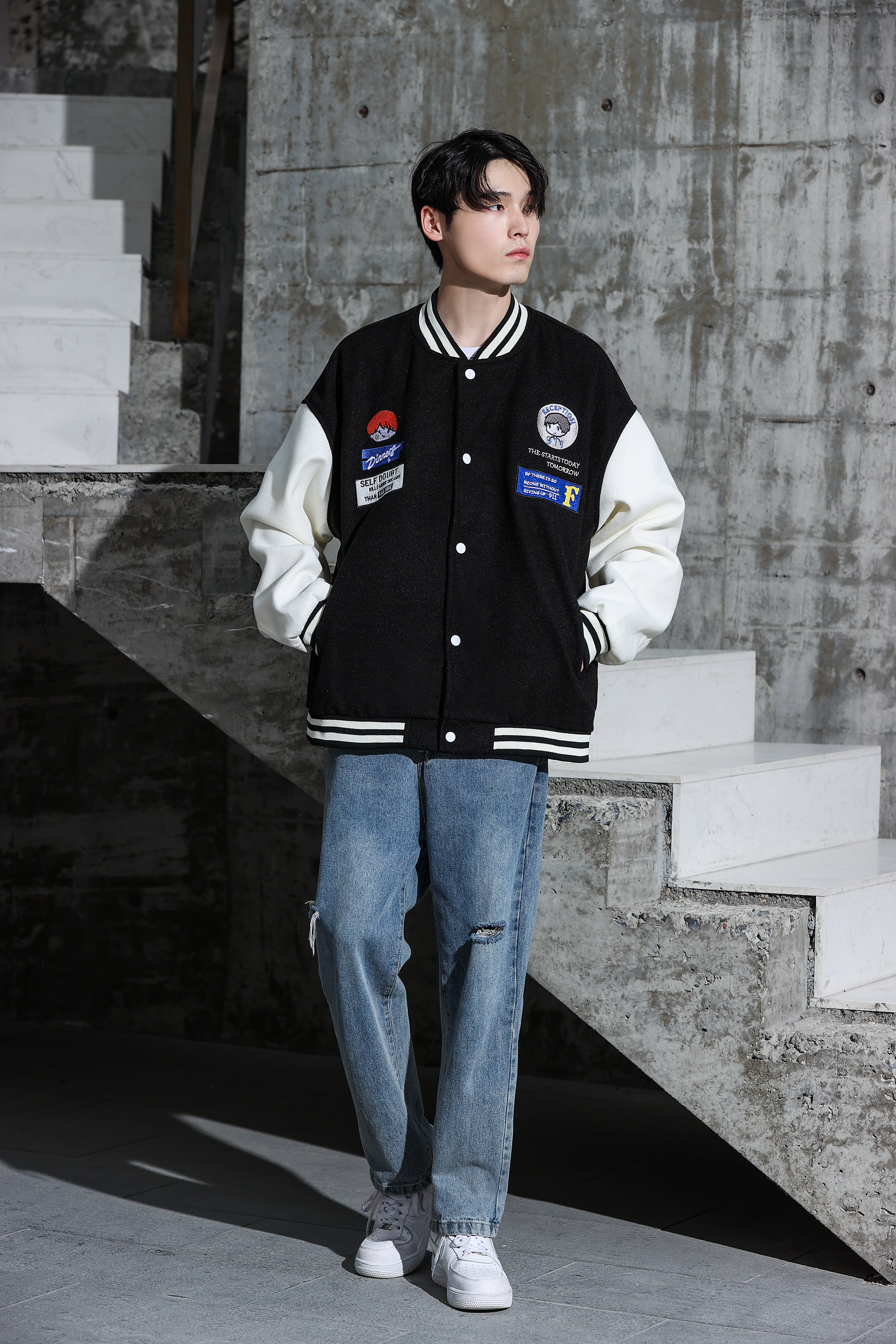 Oversized Vintage Graphic Baseball Jacket - nightcity clothing