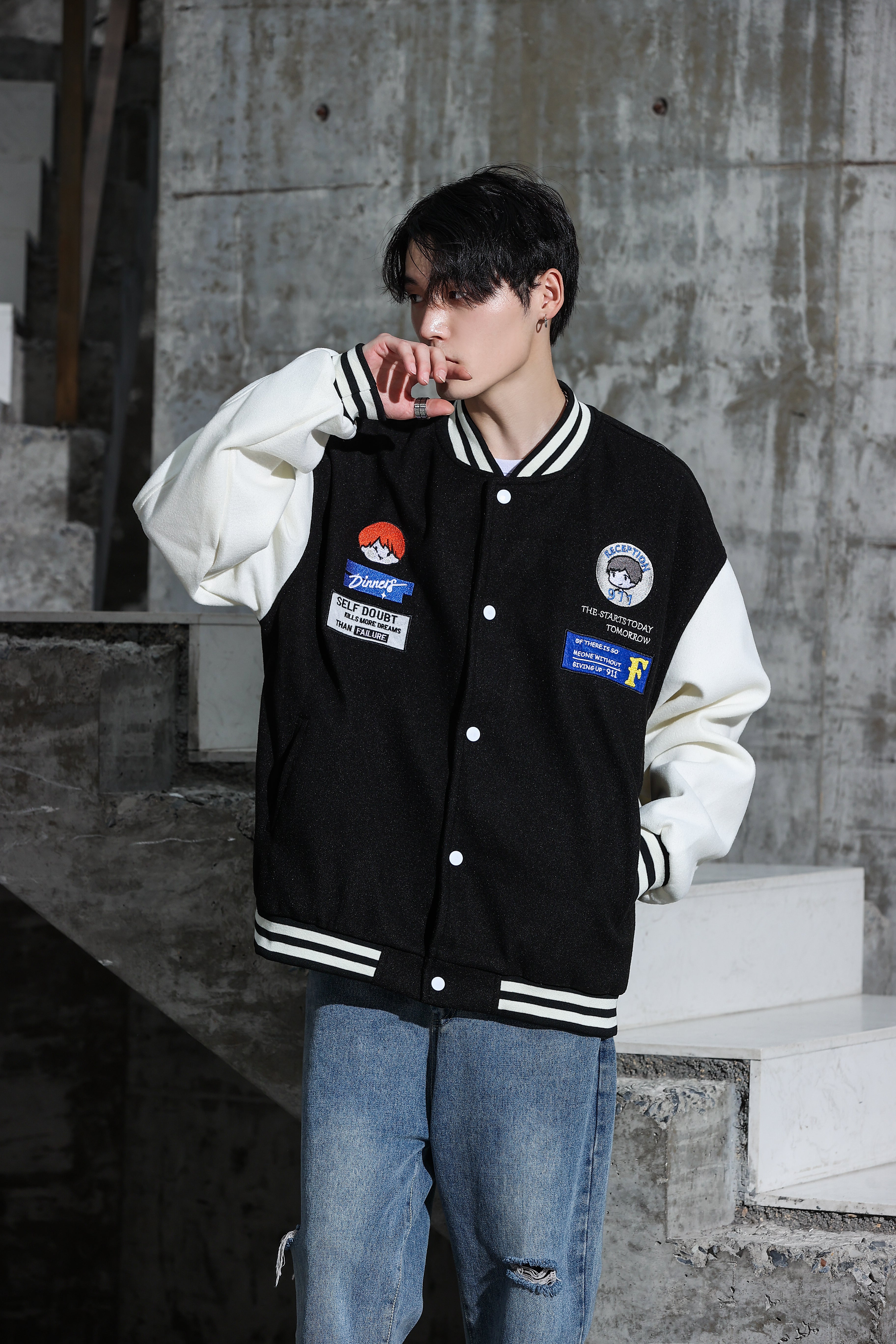 Oversized Vintage Graphic Baseball Jacket - nightcity clothing