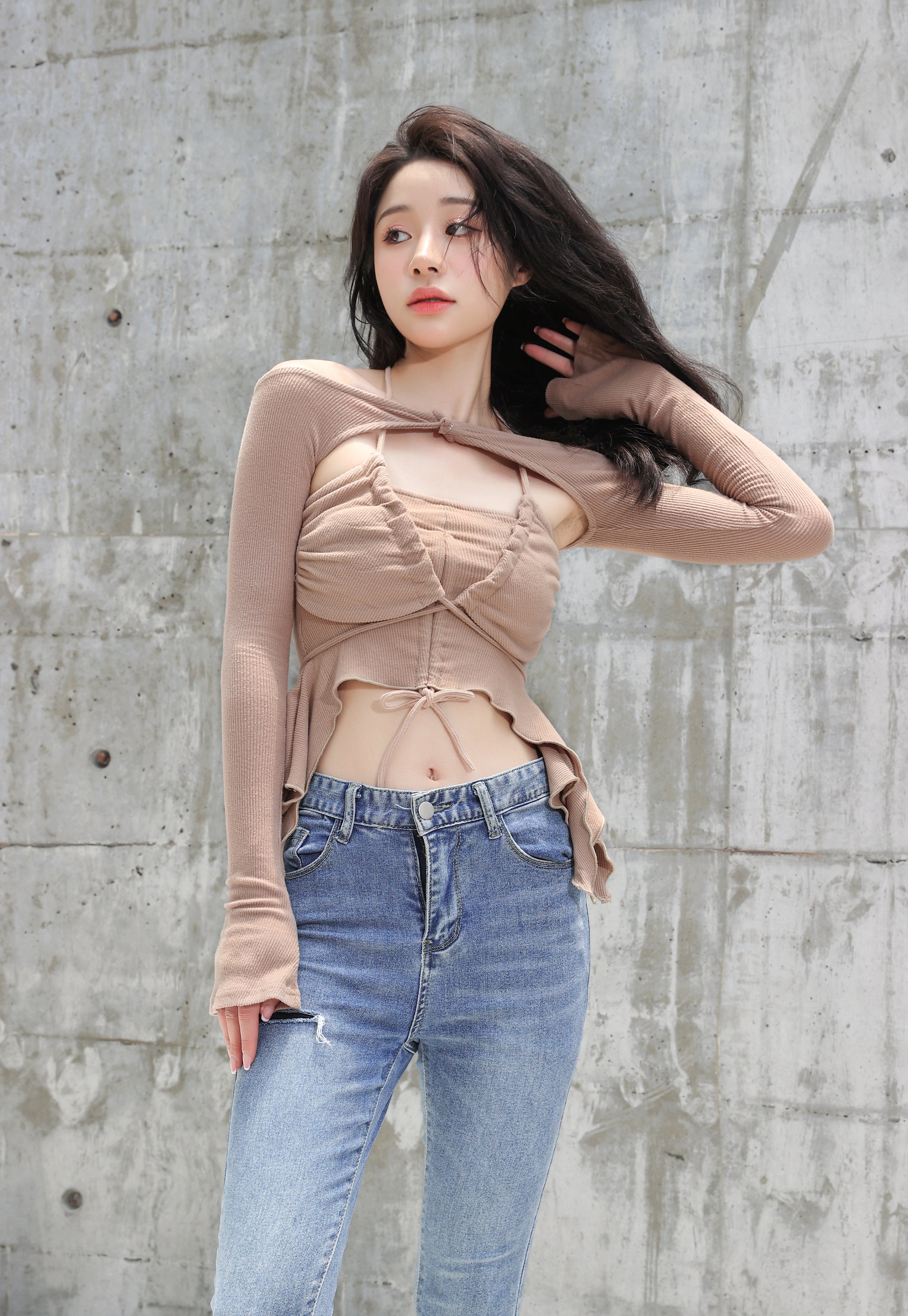 Off Shoulder Shrug Warmer and Ruched Halter Layered Crop Top - nightcity clothing