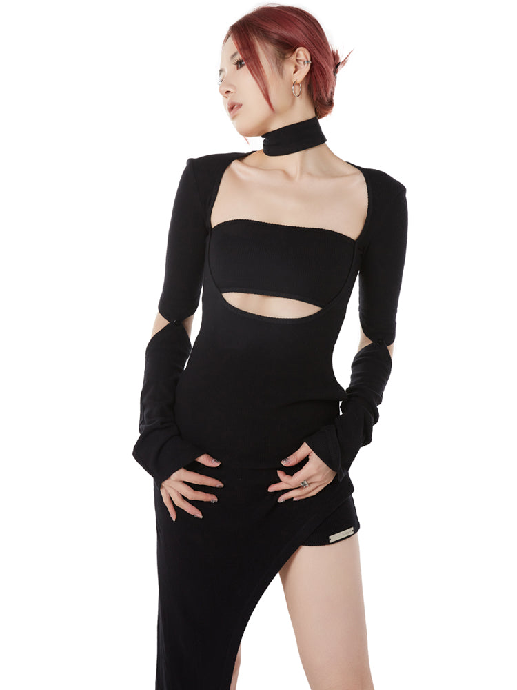 Collar Strap Overlap Tube Asymmetric Dress