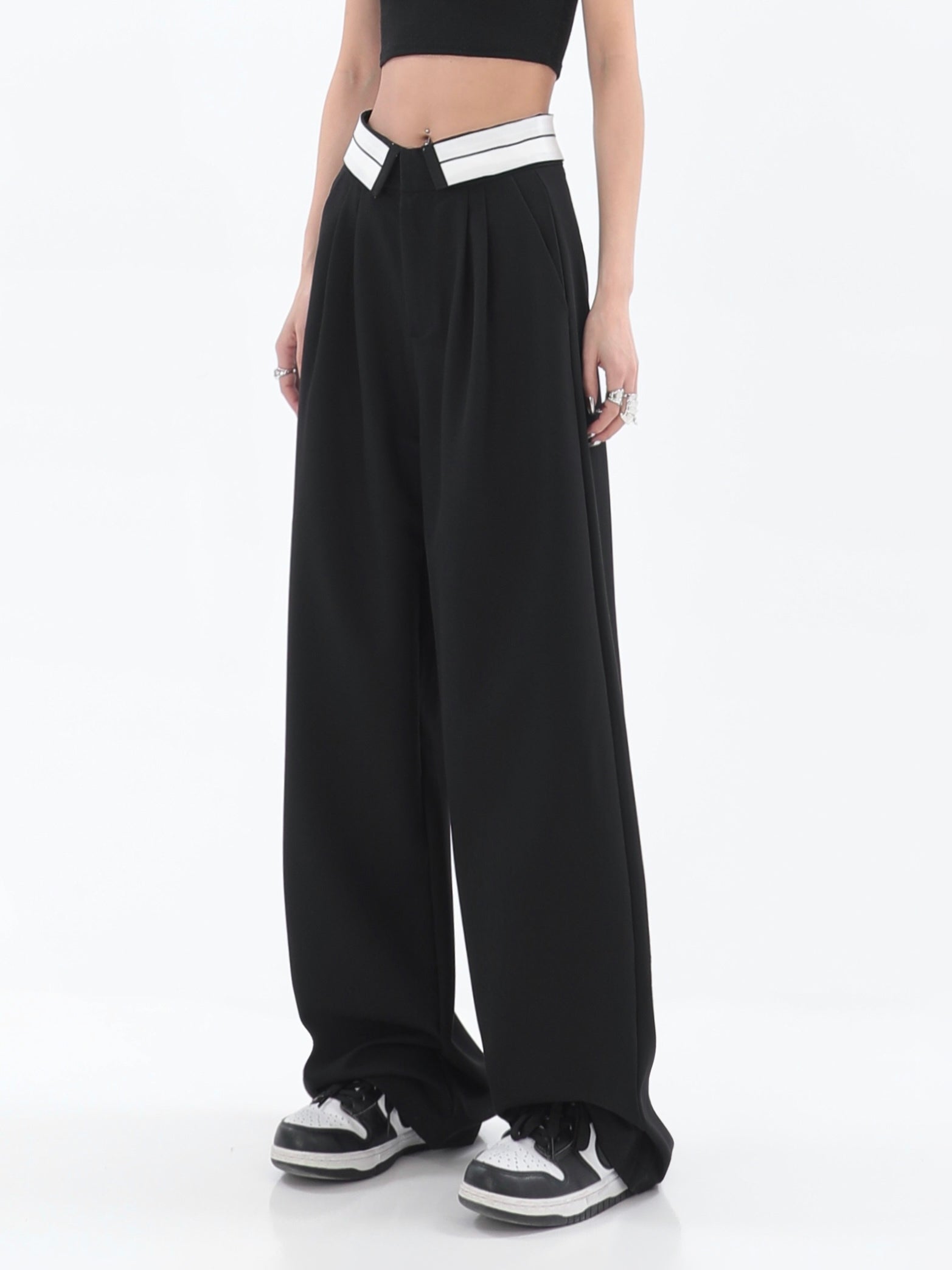 Fold-Over Waist Straight Pants - nightcity clothing