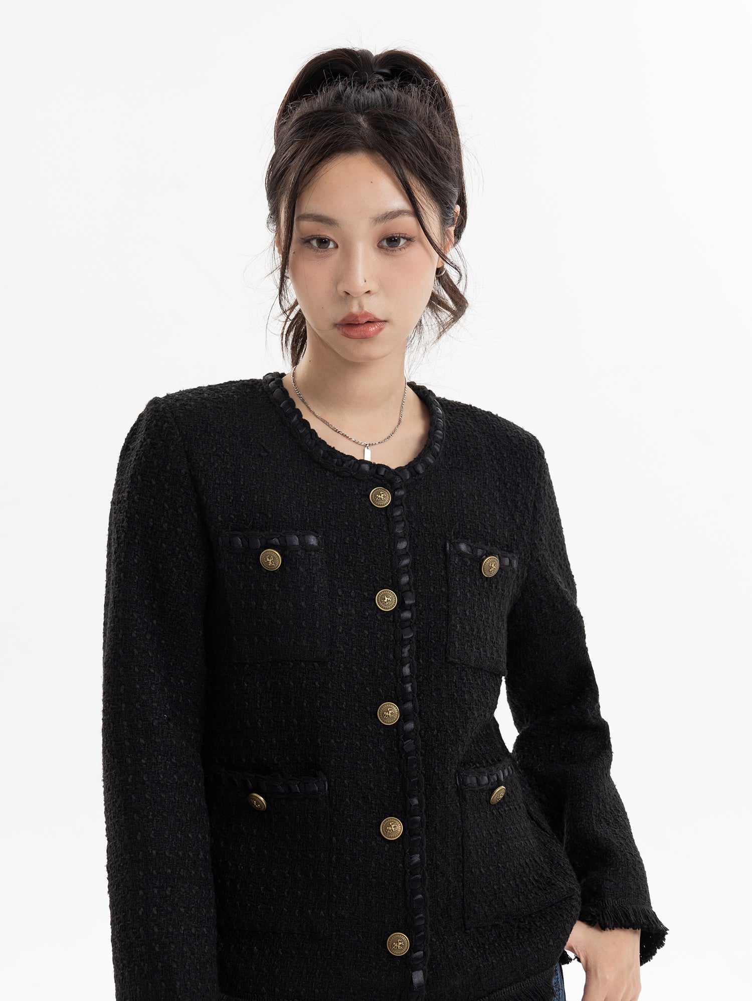 Tassel Hem Tweed Blazer Coat