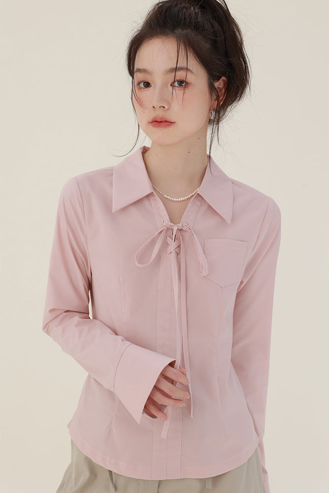 Drawstring Collar Blouse