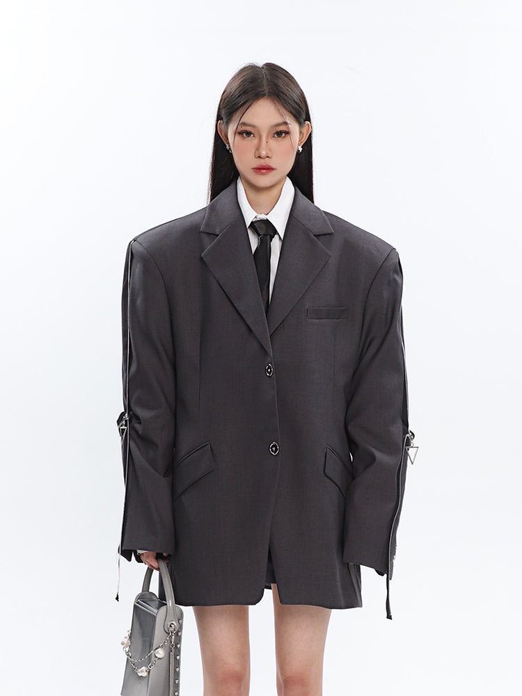 Sleeve Zip Blazer with Shoulder Pads