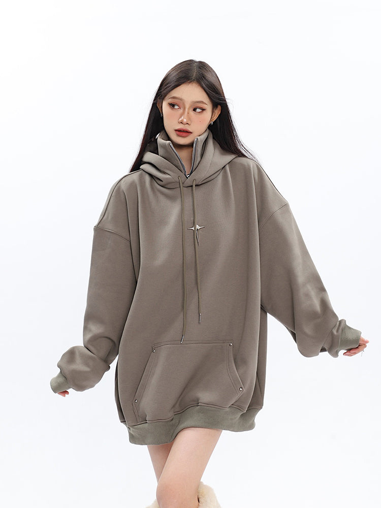 Zip Up High Collar Oversized Hoodie