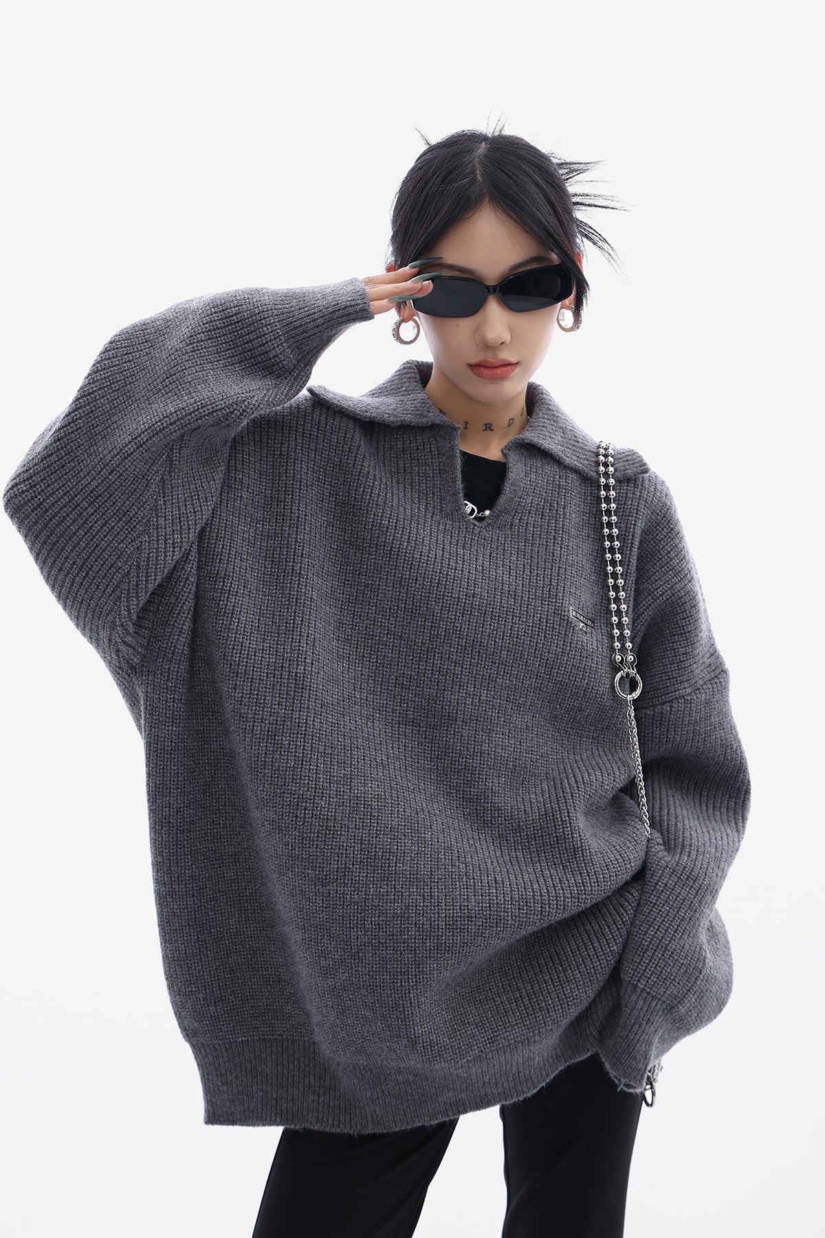 Oversized Collared Knit Pullover