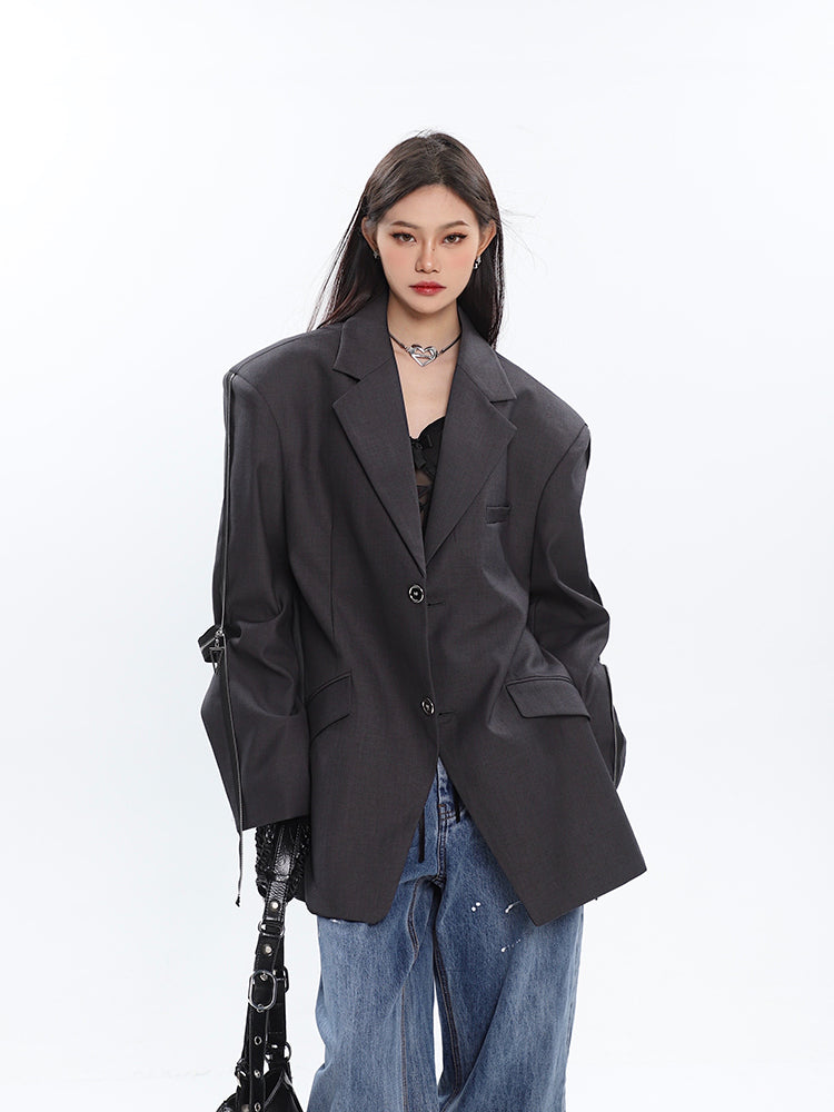 Sleeve Zip Blazer with Shoulder Pads