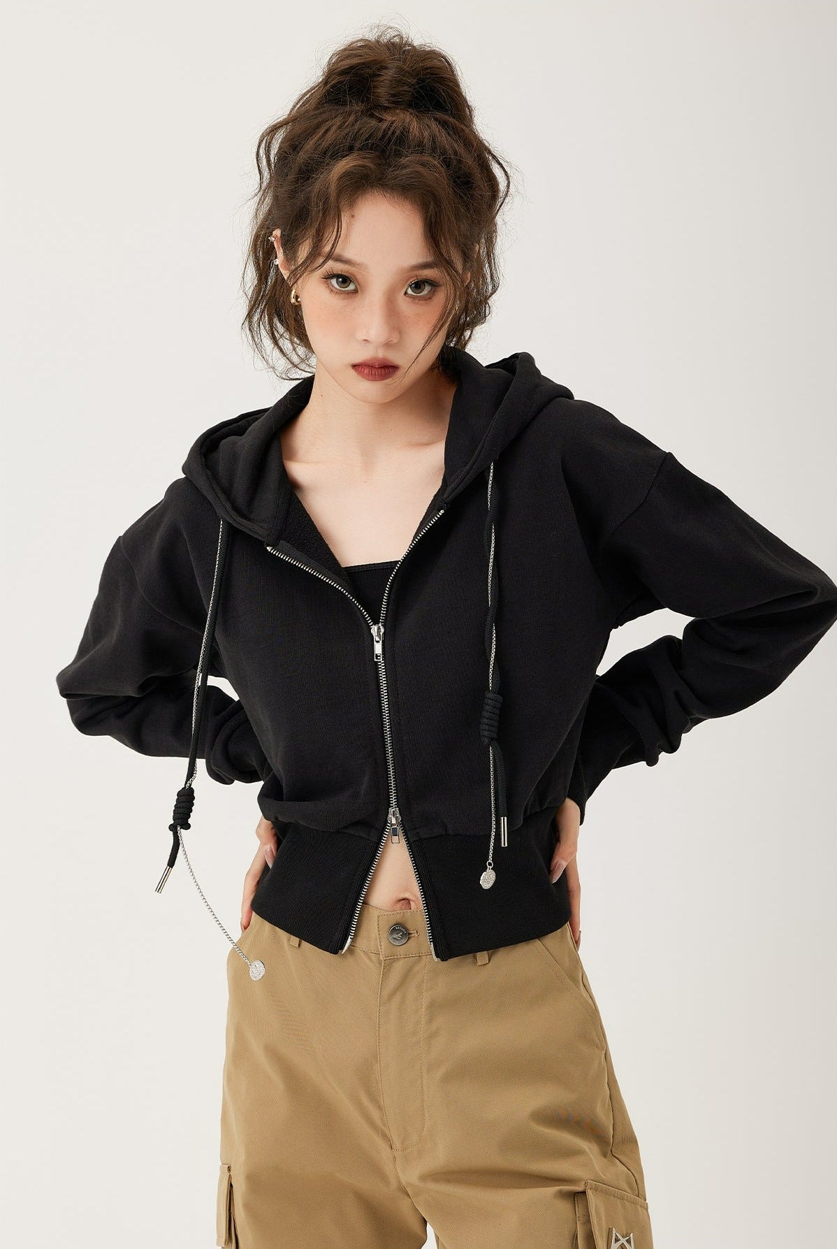 Double Zip Cropped Hoodie