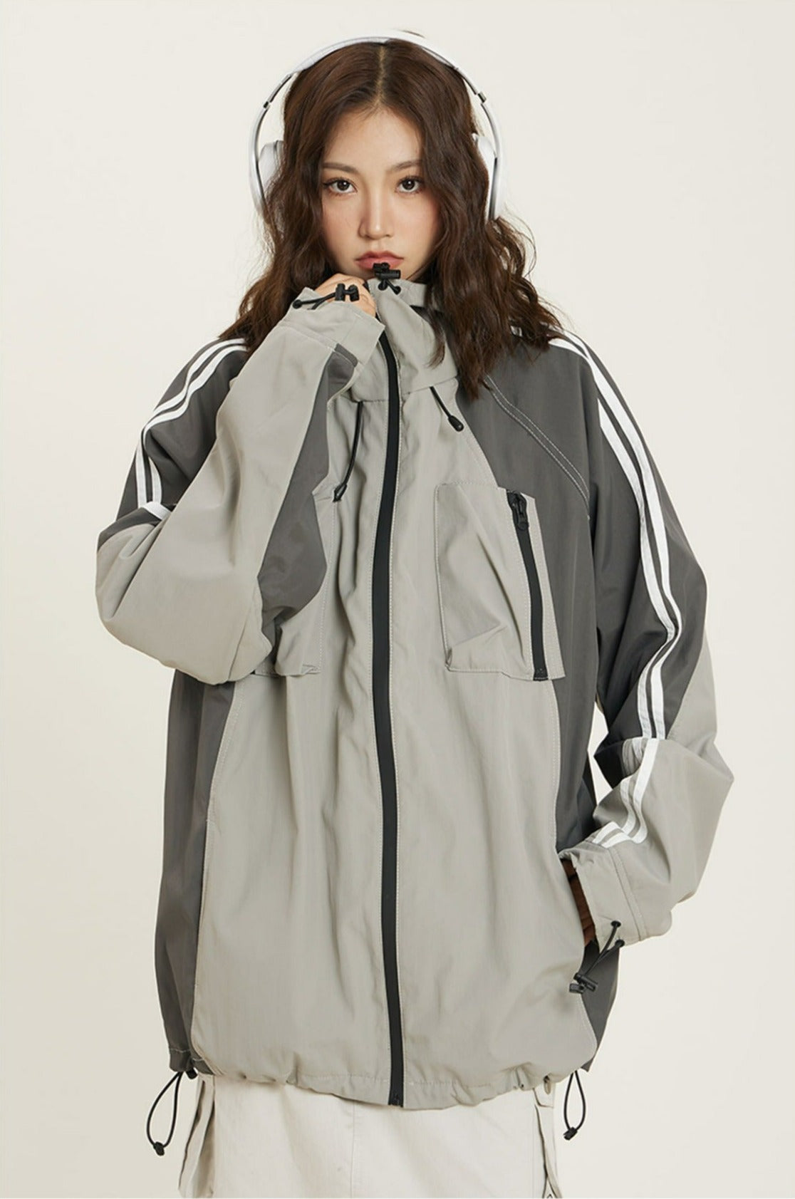 Oversized Color Block Hooded Windbreaker