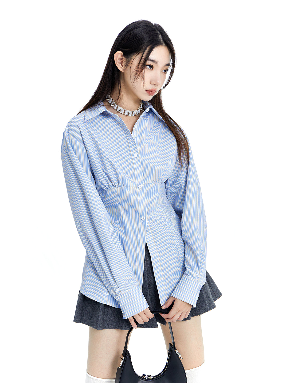 Striped Cinched Waist Shirt