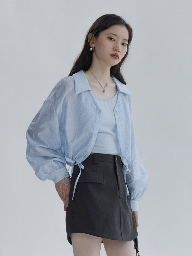 Tie-Hem Cropped Button Shirt