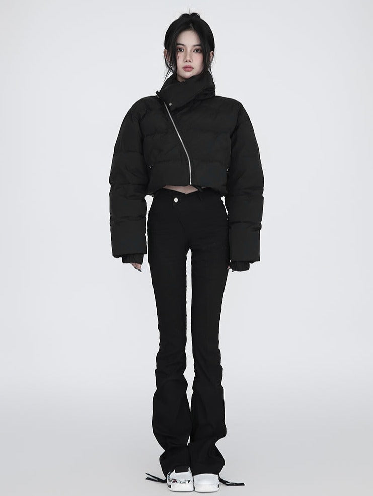 Diagonal Zip Cropped Puffer Jacket