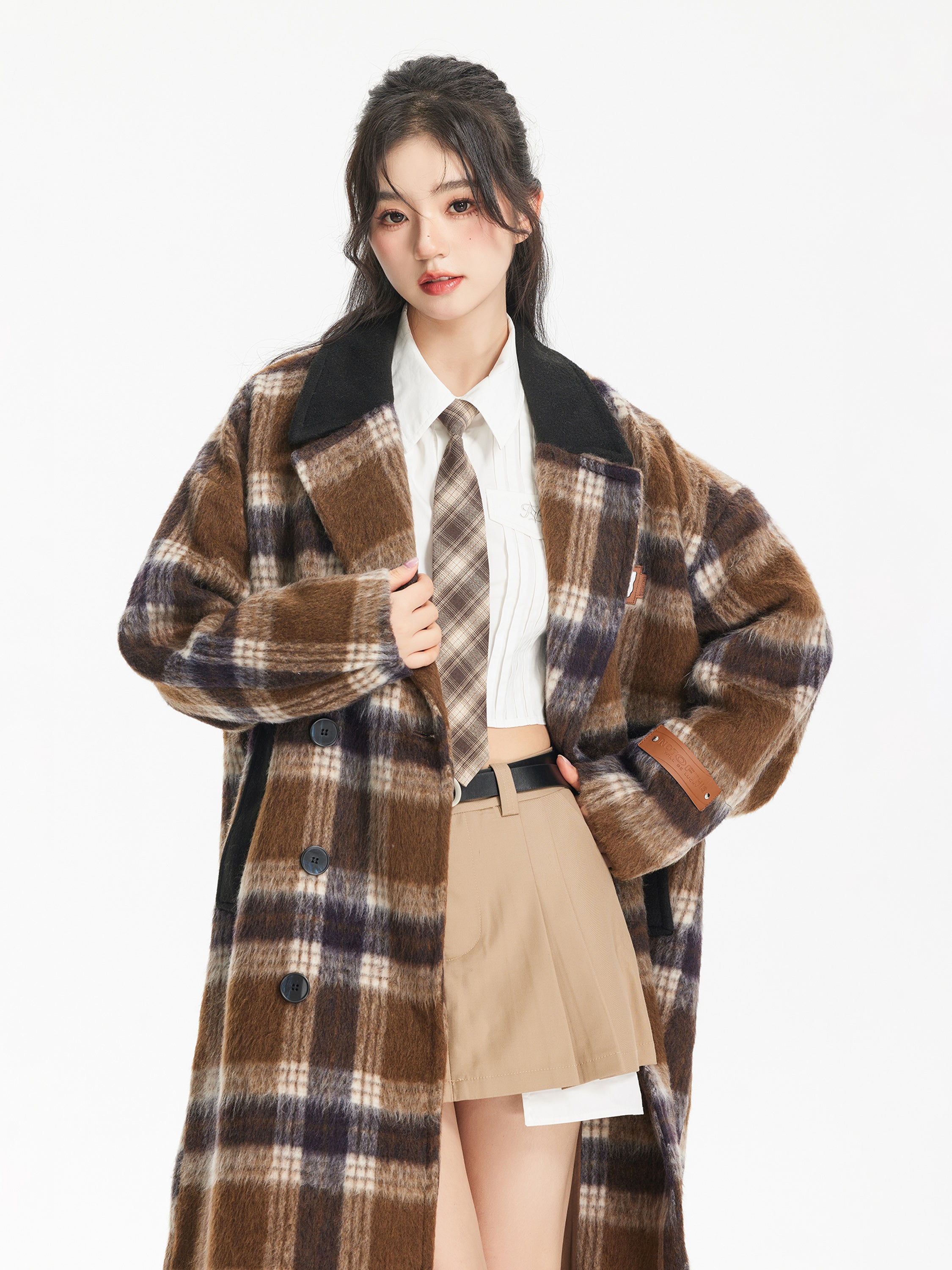 Plaid Fuzzy Long Coat