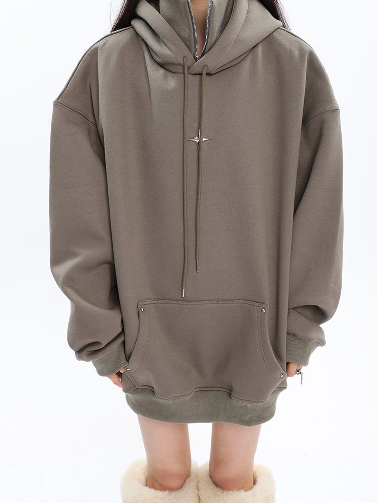 Zip Up High Collar Oversized Hoodie