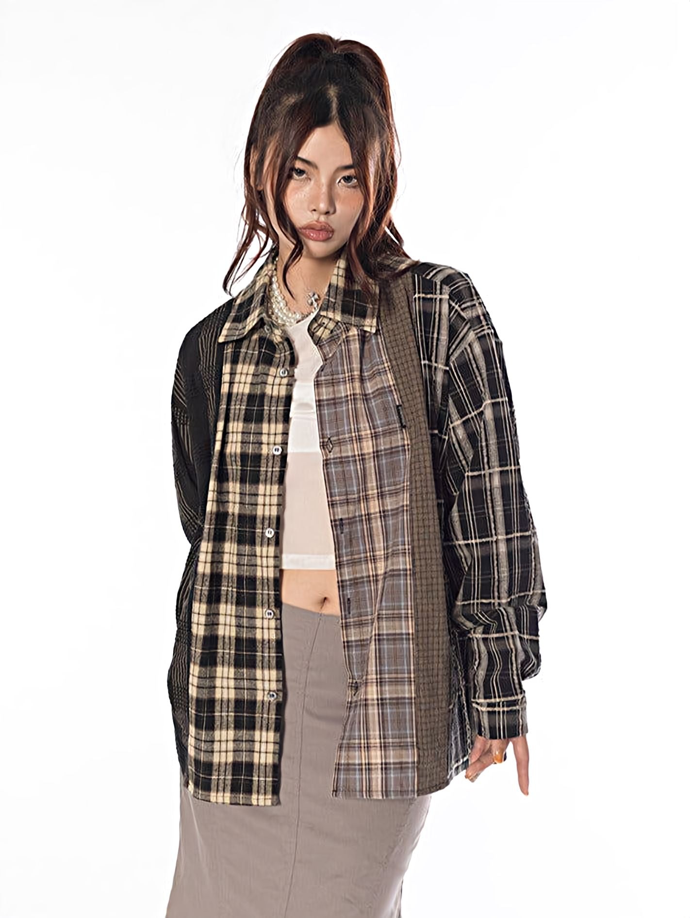 Color Block Patchwork Plaid Shirt