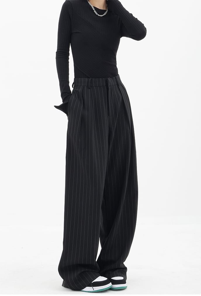 Wide Leg Pinstripe Pants - nightcity clothing