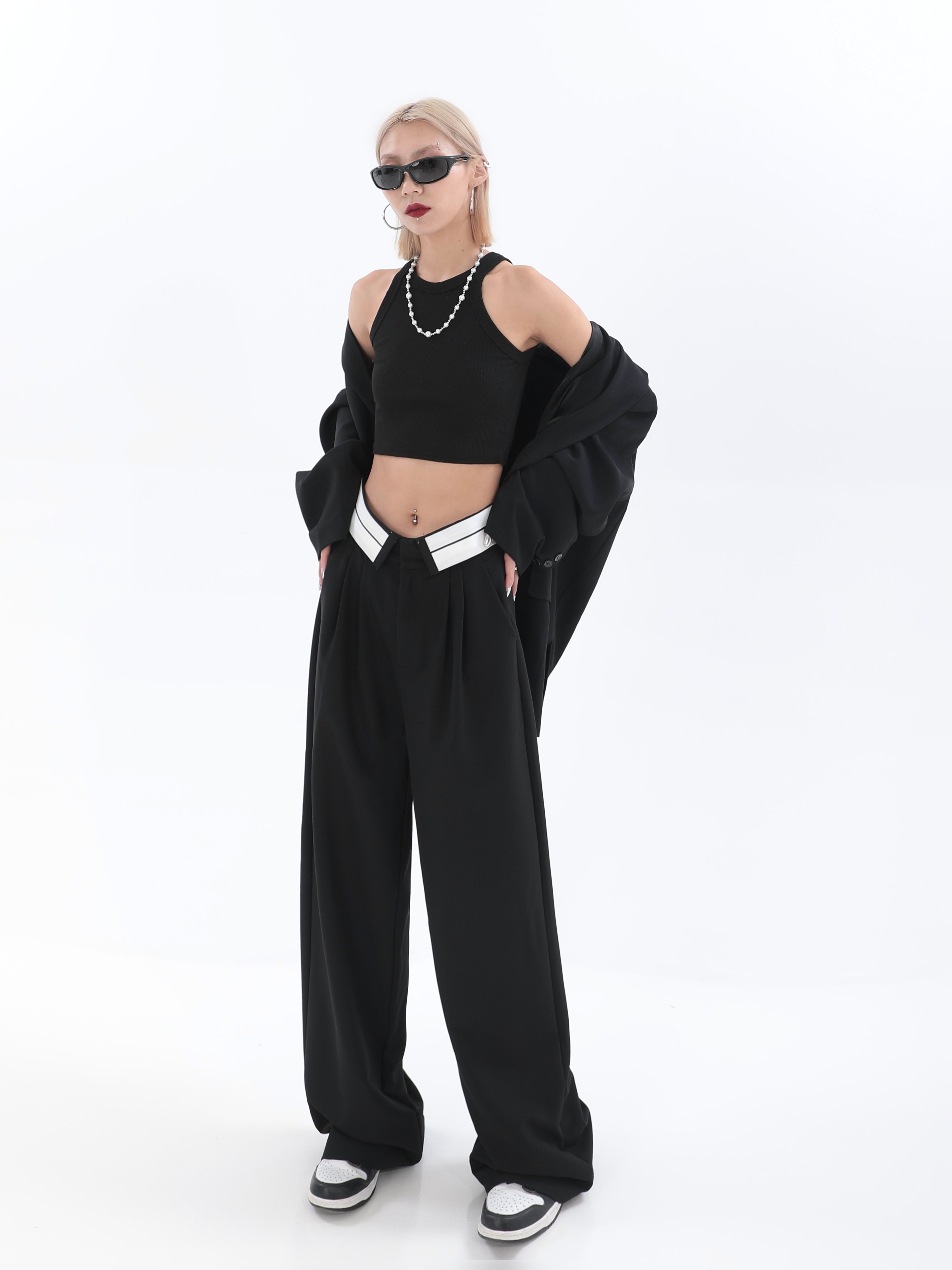 Fold-Over Waist Straight Pants - nightcity clothing