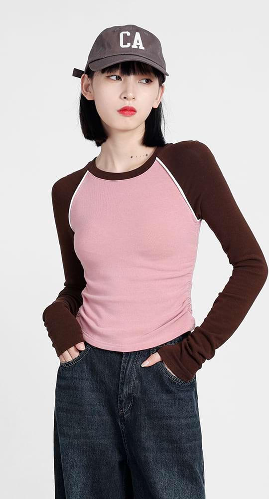 Ruched Raglan Long Sleeves Top