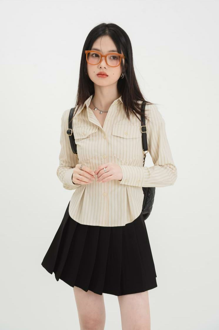 Stripe Pleated Button Shirt