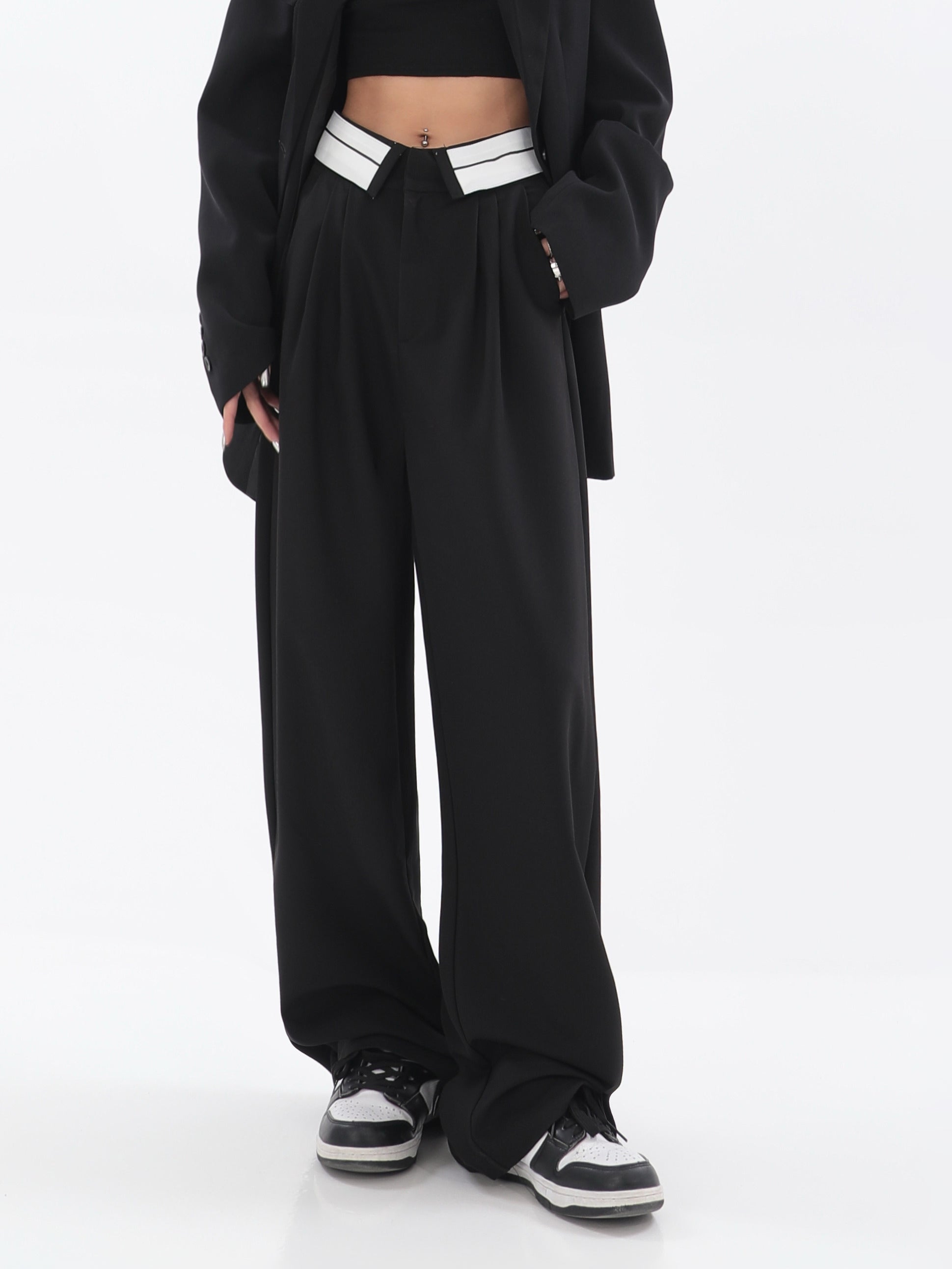 Fold-Over Waist Straight Pants - nightcity clothing