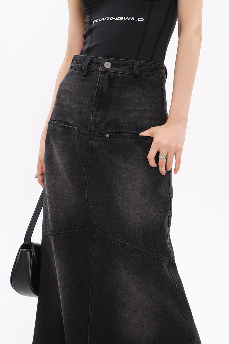 Faded Serpentina Denim Midi Skirt - nightcity clothing