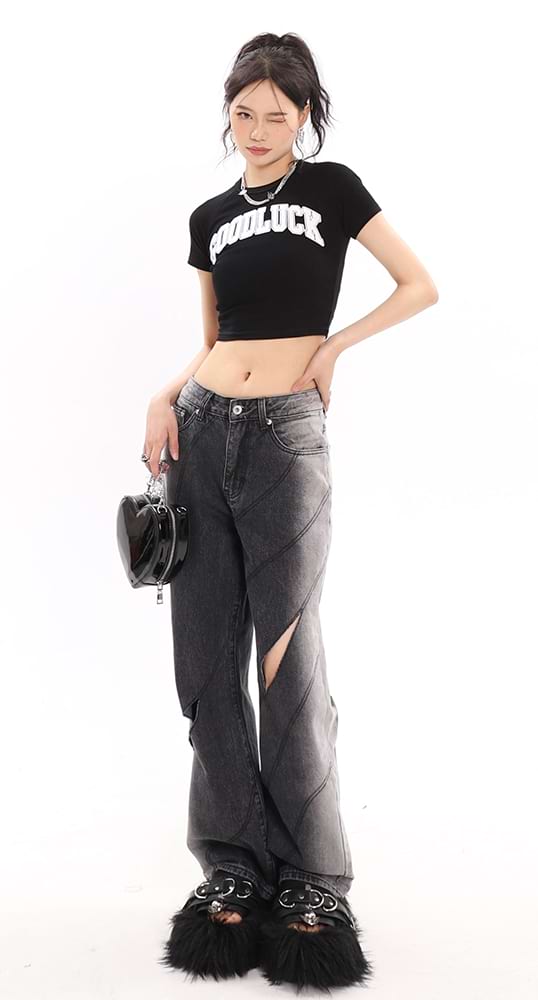 Faded Cutout Side-Stripe Jeans - nightcity clothing