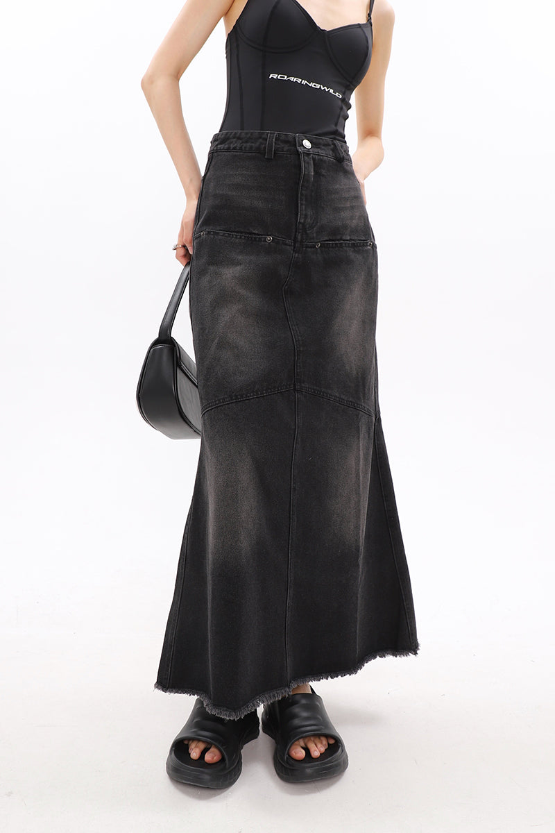 Faded Serpentina Denim Midi Skirt - nightcity clothing