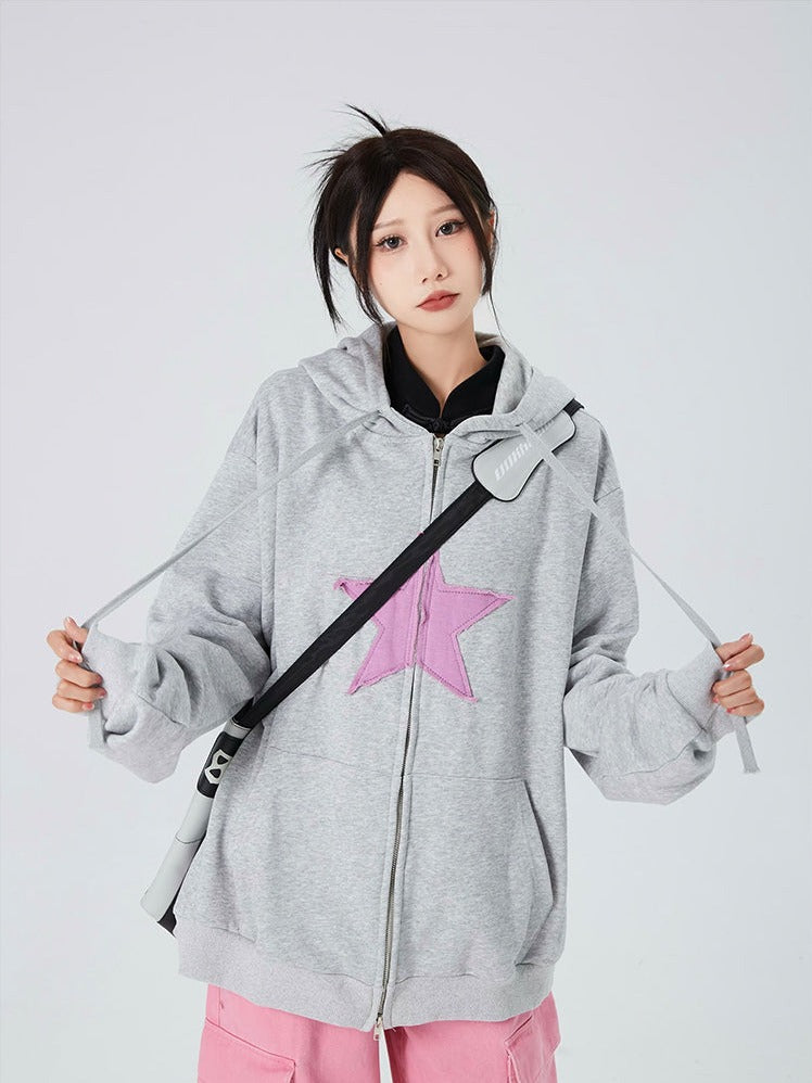 Oversized Double-Zip Star Hoodie - nightcity clothing