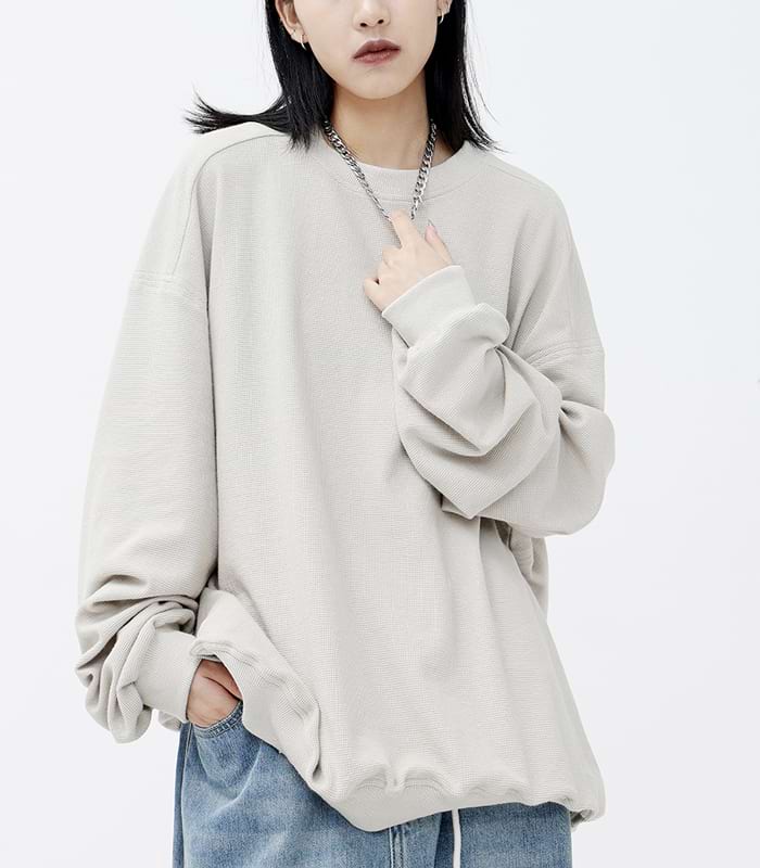 Oversized Waffle Textured Sweatshirt - nightcity clothing