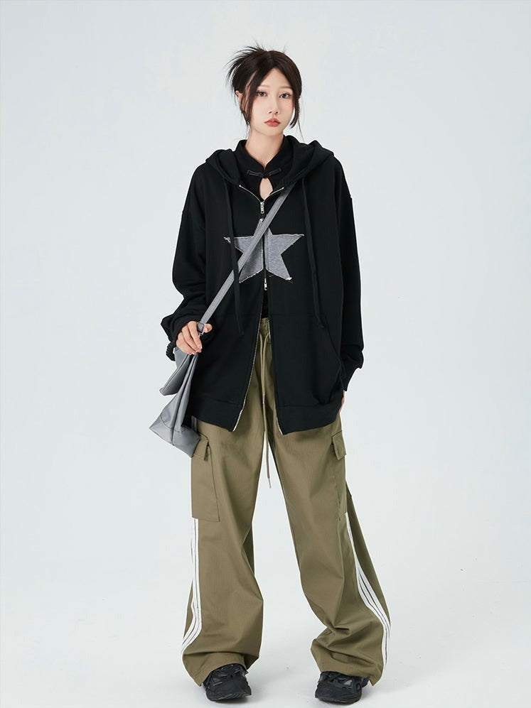 Oversized Double-Zip Star Hoodie - nightcity clothing